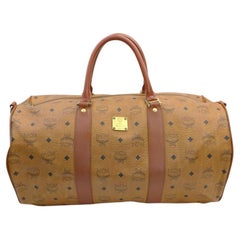 MCM White Monogram Visetos Boston Duffle Bag with Strap 4MCM124 at 1stDibs