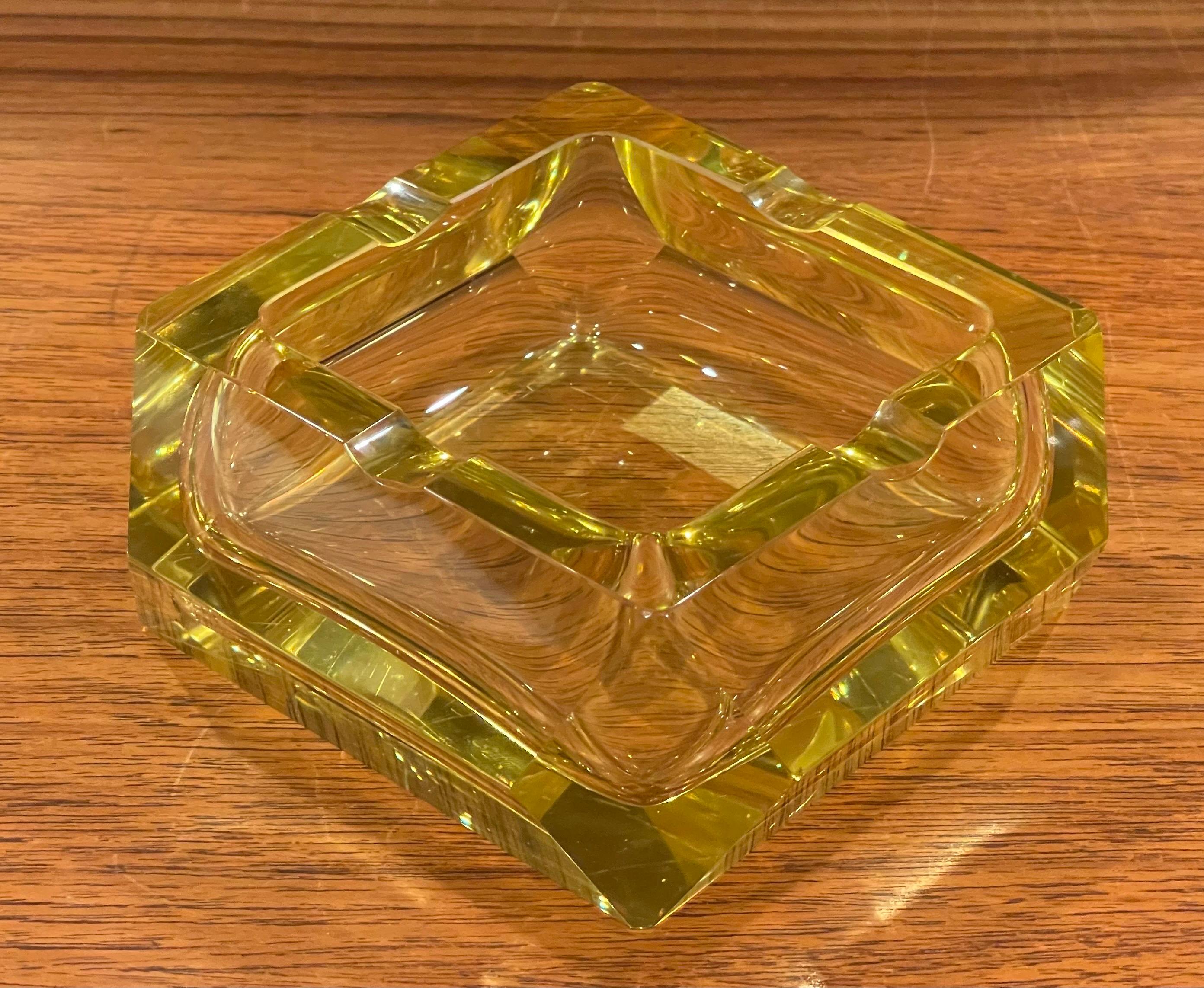 20th Century MCM Large Yellow Crystal Cigar Ashtray by Moser Glassworks