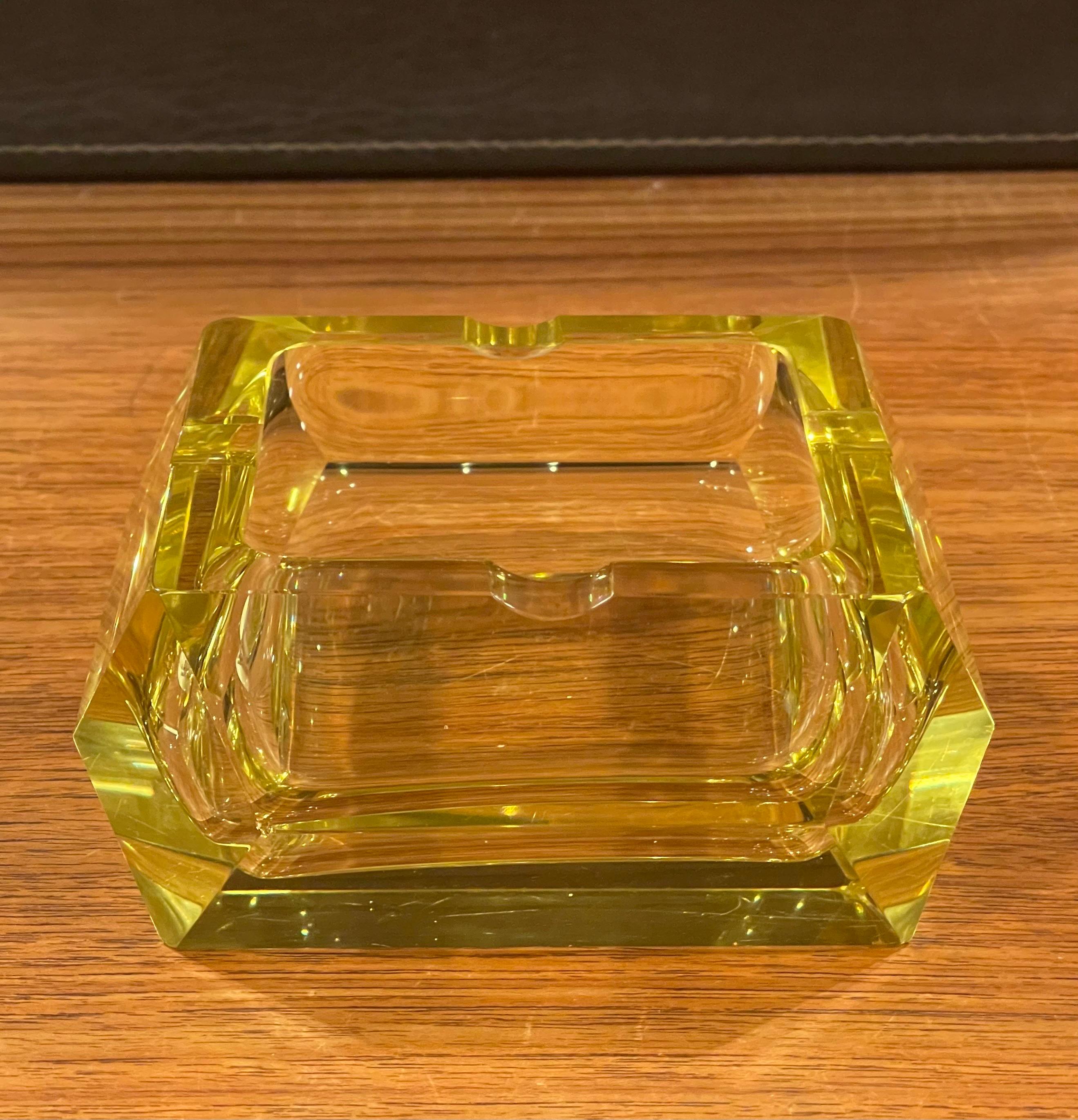 Mid-Century Modern MCM Large Yellow Crystal Cigar Ashtray by Moser Glassworks