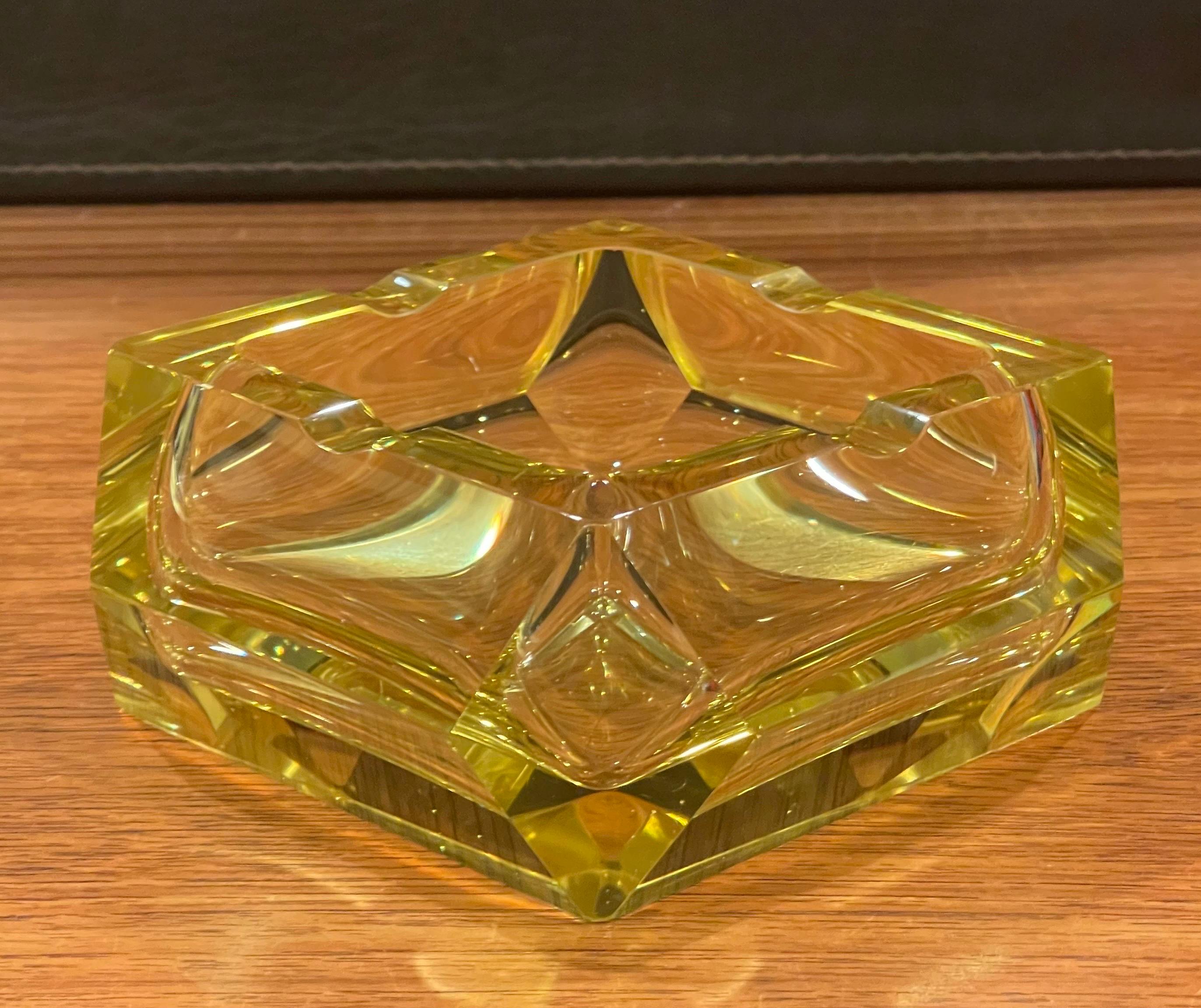 Czech MCM Large Yellow Crystal Cigar Ashtray by Moser Glassworks