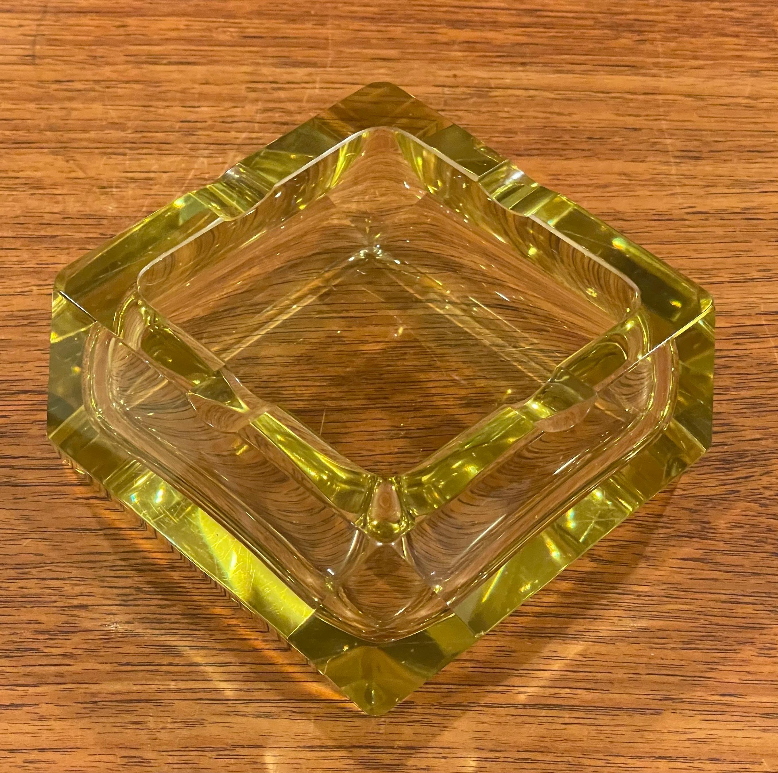 MCM Large Yellow Crystal Cigar Ashtray by Moser Glassworks In Good Condition In San Diego, CA