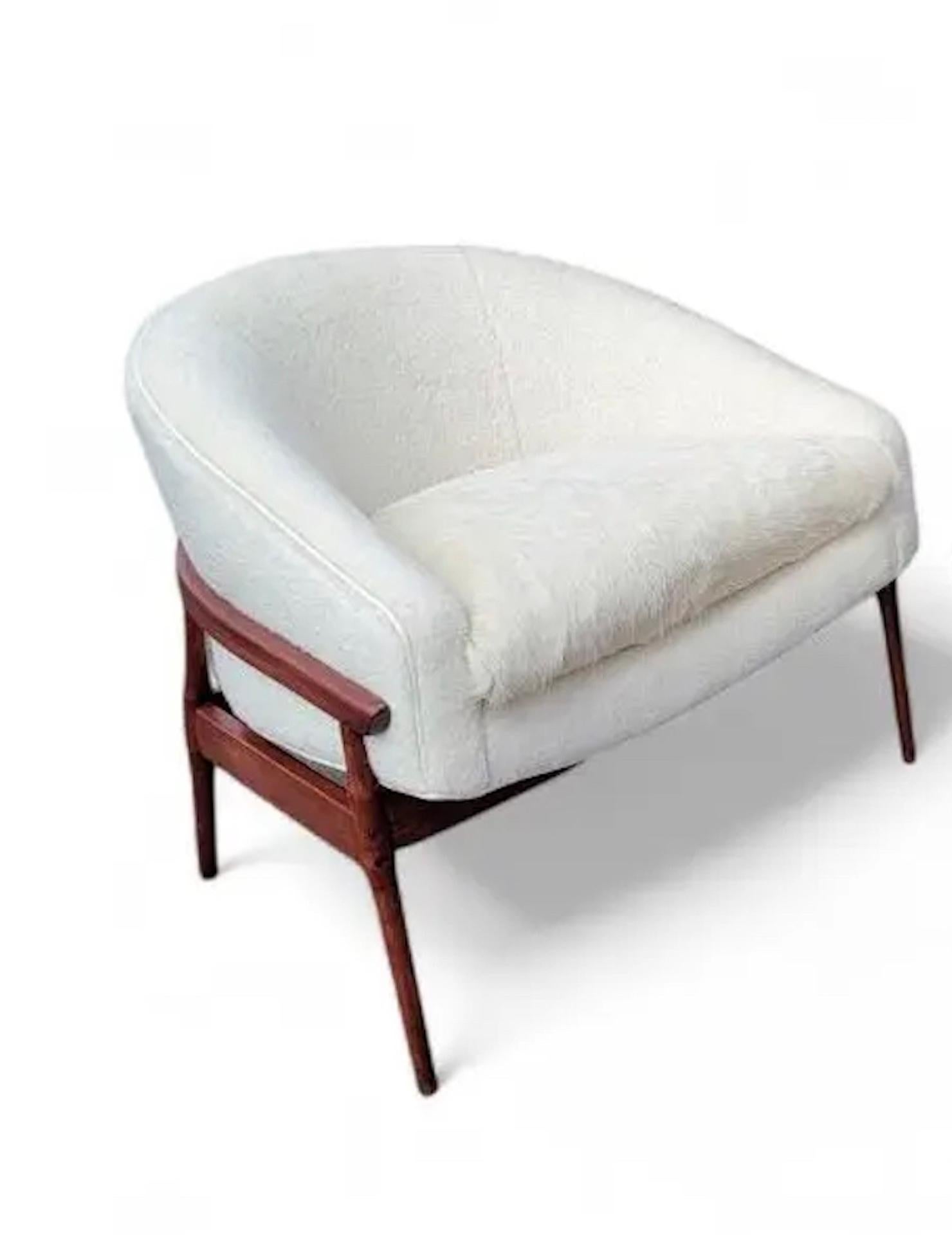 American MCM Lawrence Peabody Low Barrel Back Lounge Chair Newly Upholstered For Sale