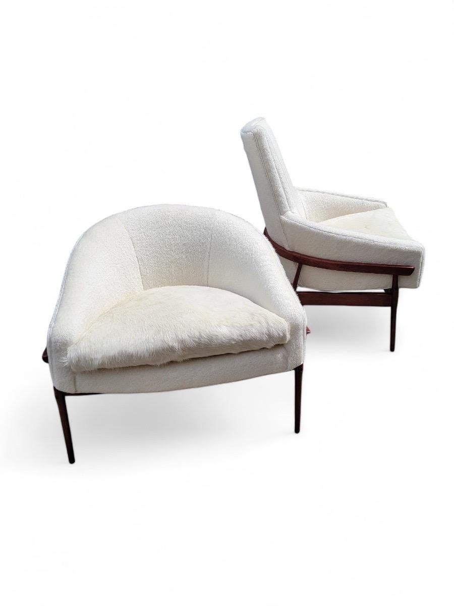 Mid-Century Modern MCM Lawrence Peabody Style High & Low  Back Lounges Newly Upholstered- Set of 2 For Sale