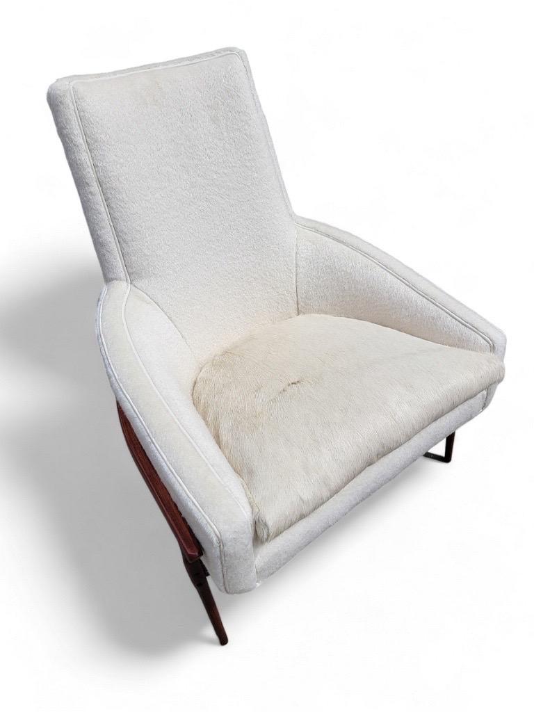 Cowhide MCM Lawrence Peabody Style High & Low  Back Lounges Newly Upholstered- Set of 2 For Sale