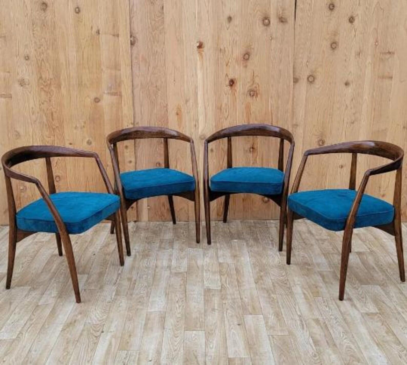 Mid-Century moderno Sedie da pranzo Lawrence Peabody in noce appena rivestite in verde acqua - set di 6