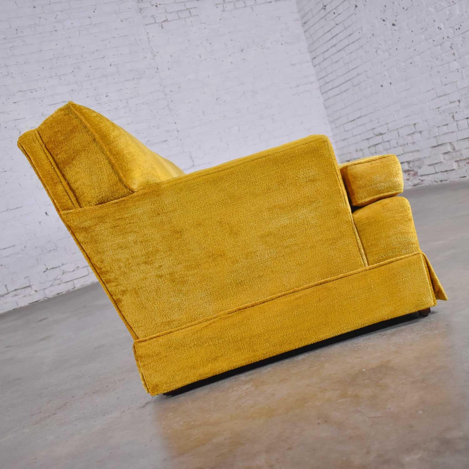 Mid-Century Modern MCM Lawson Style 4 Cushion Gold Velvet Sofa Park Slope Coll. Abraham & Straus