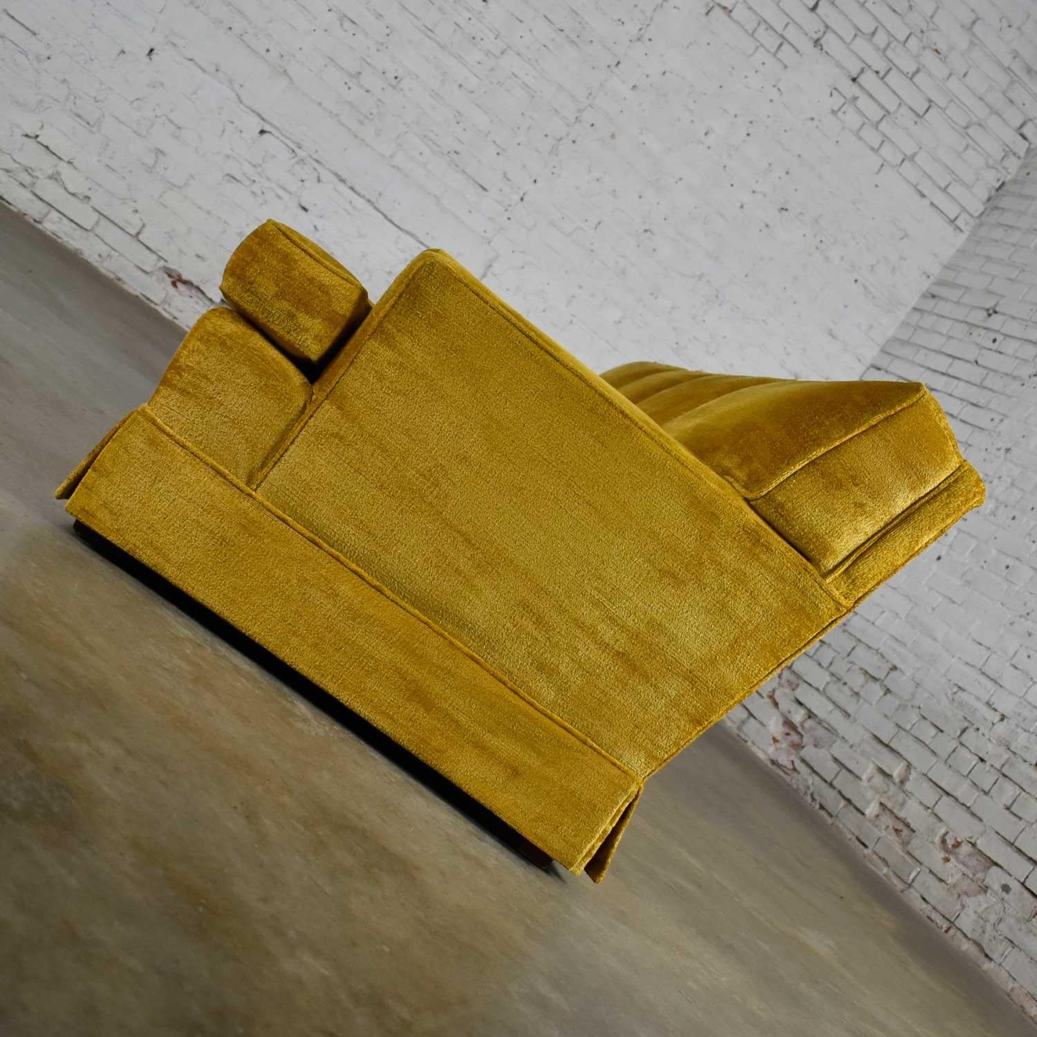 American MCM Lawson Style 4 Cushion Gold Velvet Sofa Park Slope Coll. Abraham & Straus