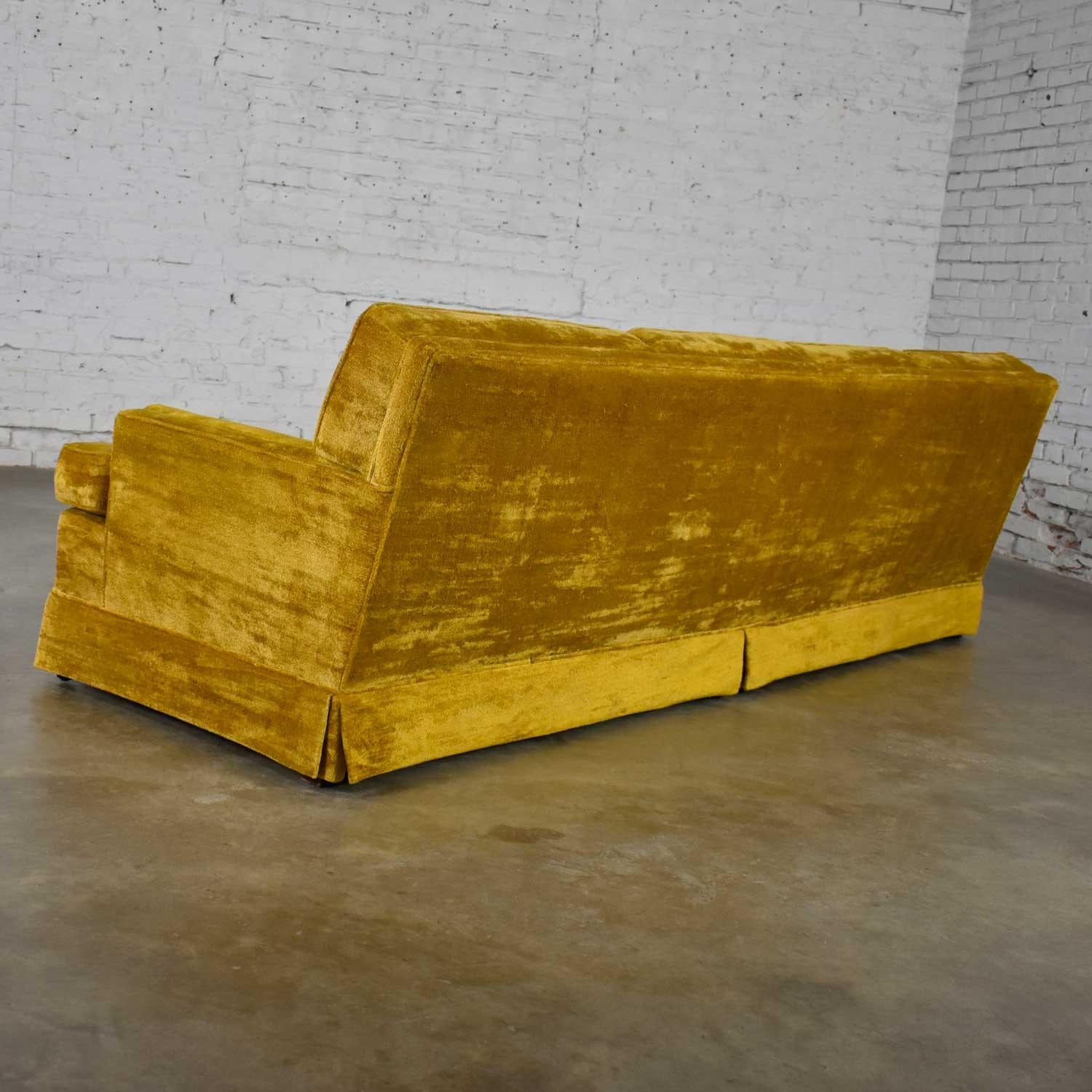 20th Century MCM Lawson Style 4 Cushion Gold Velvet Sofa Park Slope Coll. Abraham & Straus