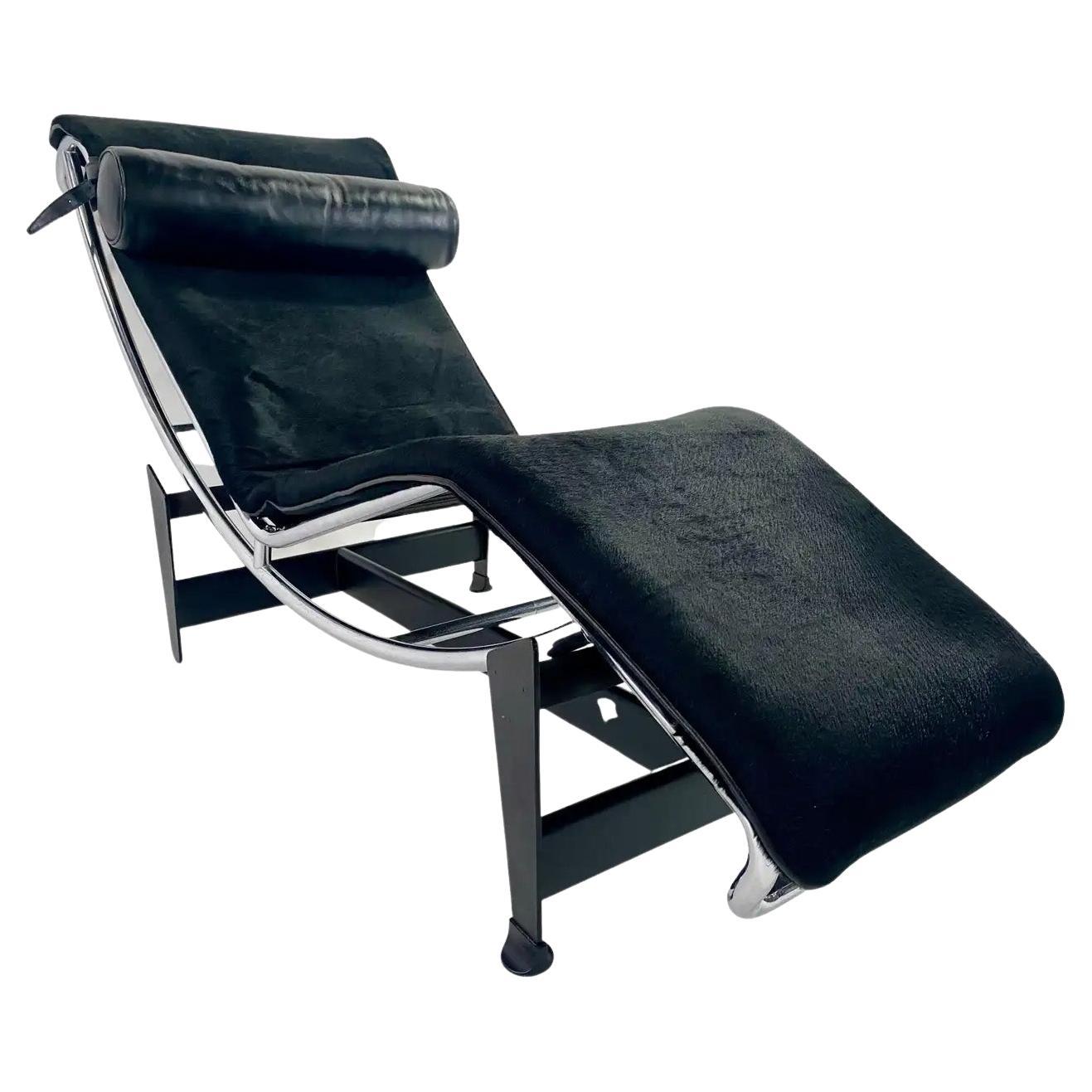 Une chaise longue intemporelle et élégante de style Mid Century Modern conçue par Le Corbusier, Pierre Jeanneret et Charlotte Perriand pour Cassina. Marqué sur le cadre (signature et numéro). 
La chaise longue modèle LC4 est une pièce emblématique