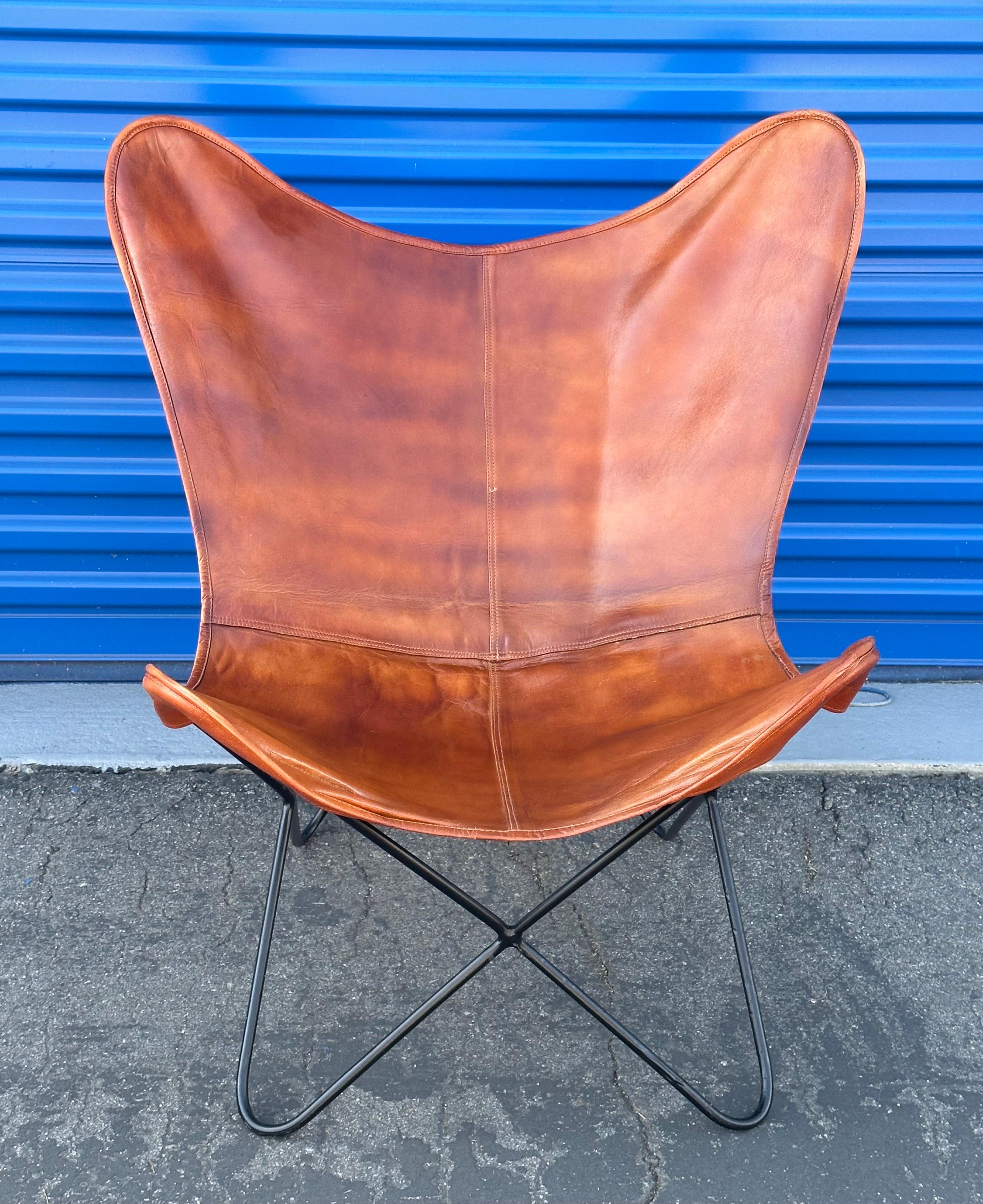 MCM Leather and Iron Butterfly Chair In Good Condition For Sale In San Diego, CA
