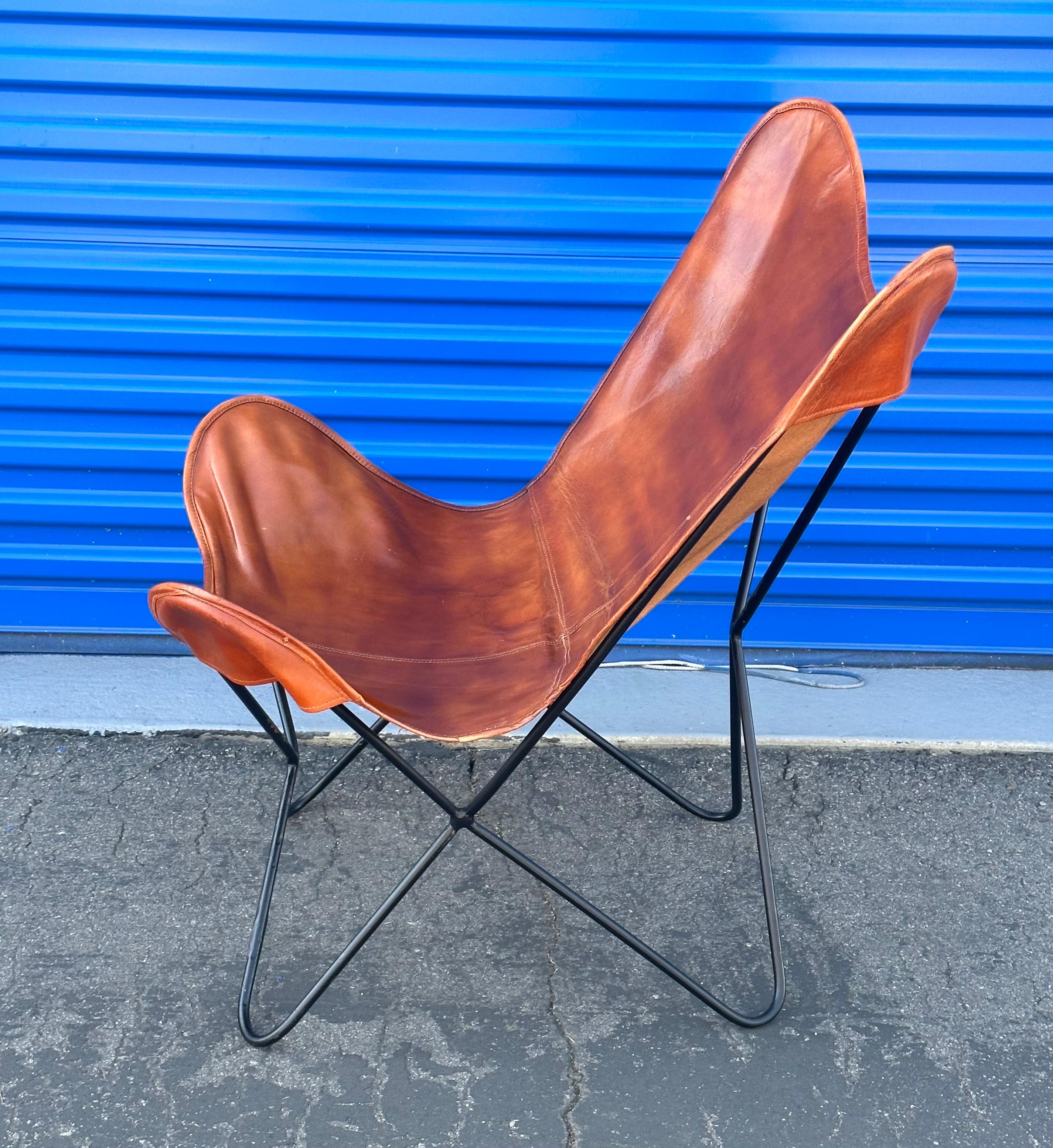 MCM Leather and Iron Butterfly Chair For Sale 1