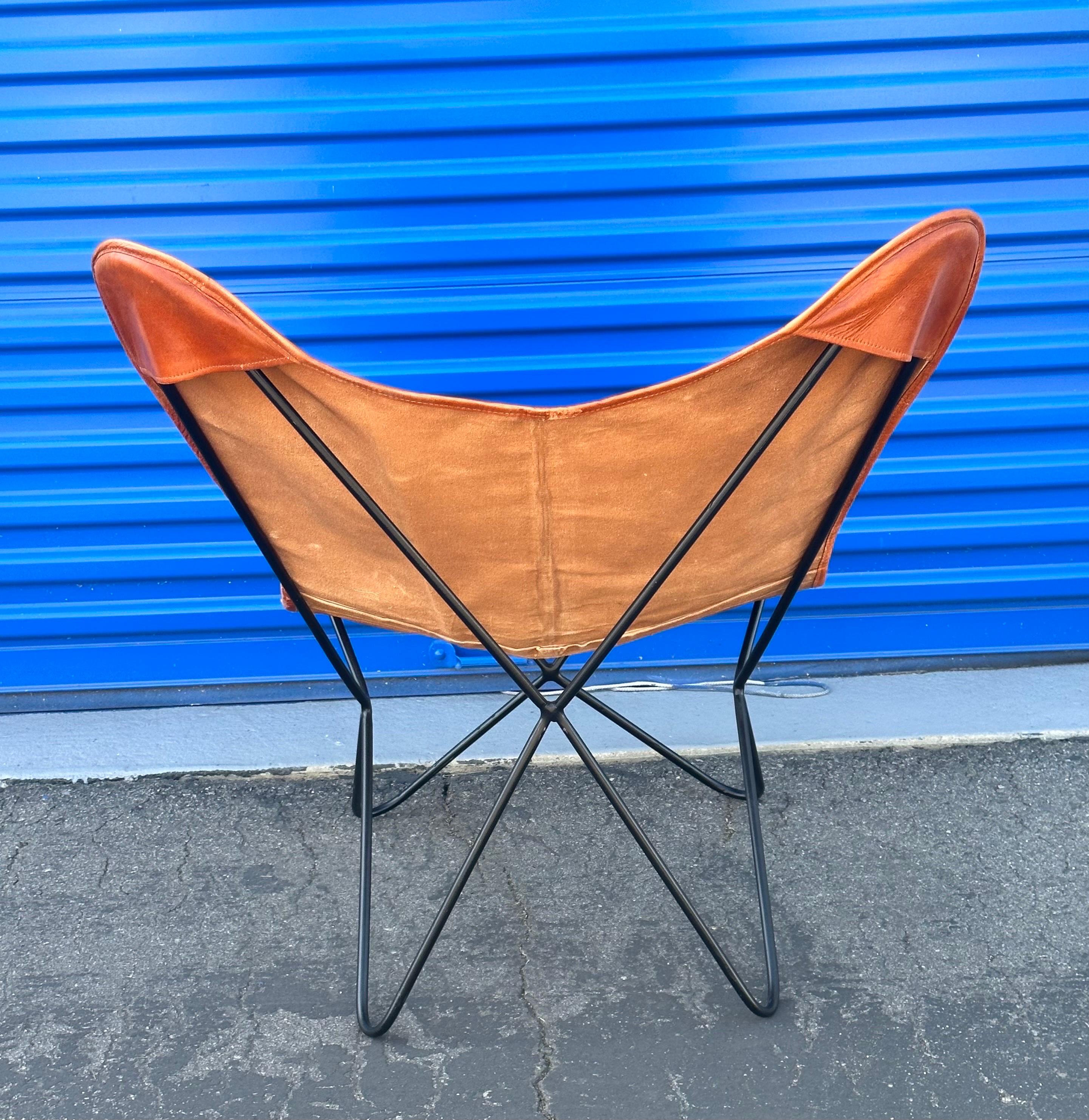 MCM Leather and Iron Butterfly Chair For Sale 3