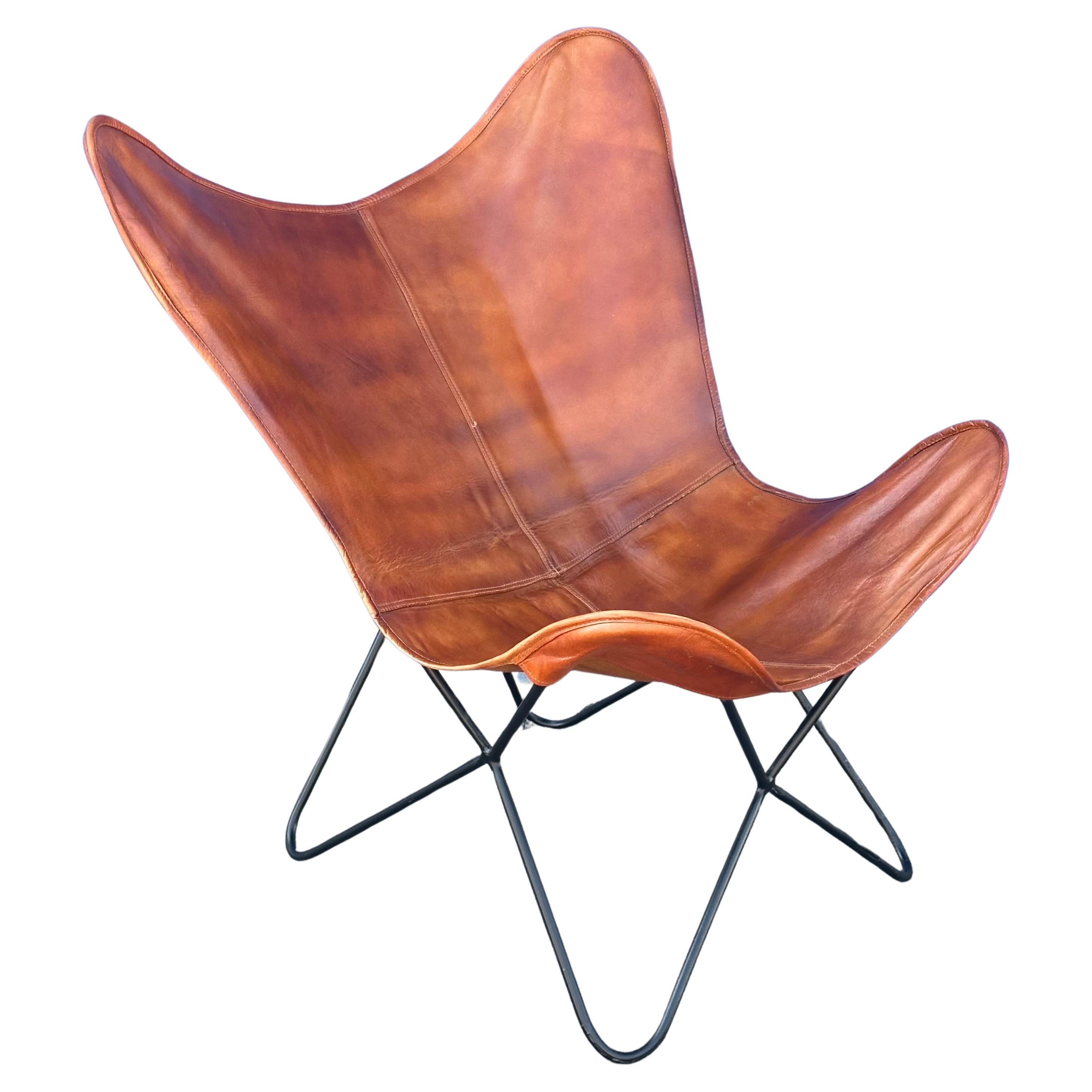 MCM Leather and Iron Butterfly Chair