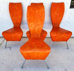 MCM Leather Dining Chairs Ostrich Italian French by La Tour Eiffel 1887