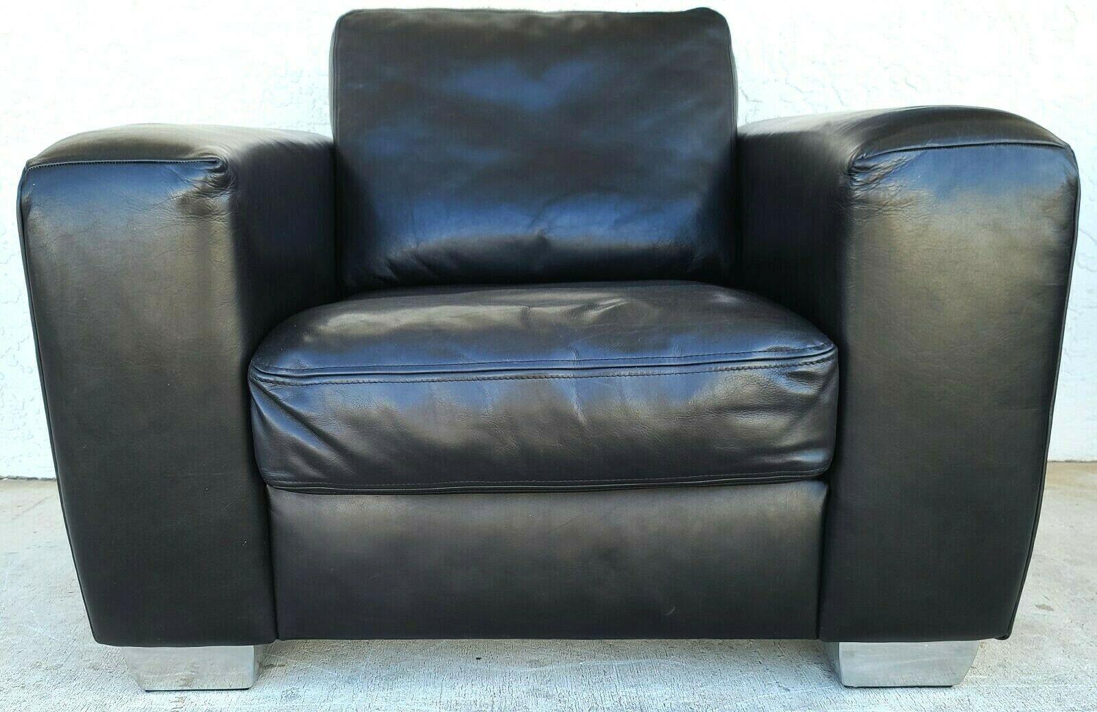 For FULL item description be sure to click on CONTINUE READING at the bottom of this listing.

Offering One Of Our Recent Palm Beach Estate Fine Furniture Acquisitions Of A MCM Aniline Leather Black Armchair by KOINOR of Germany

We have many