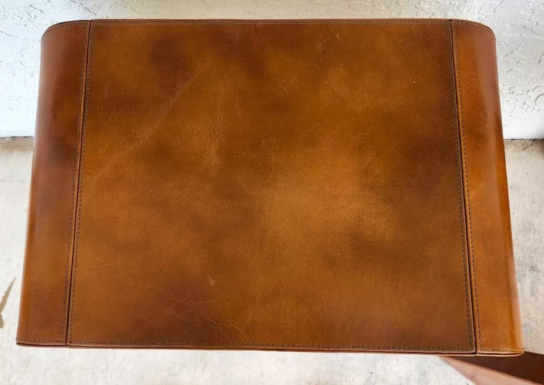 Cuir MCM Leather Wrapped Side Tables Waterfall Pair en vente