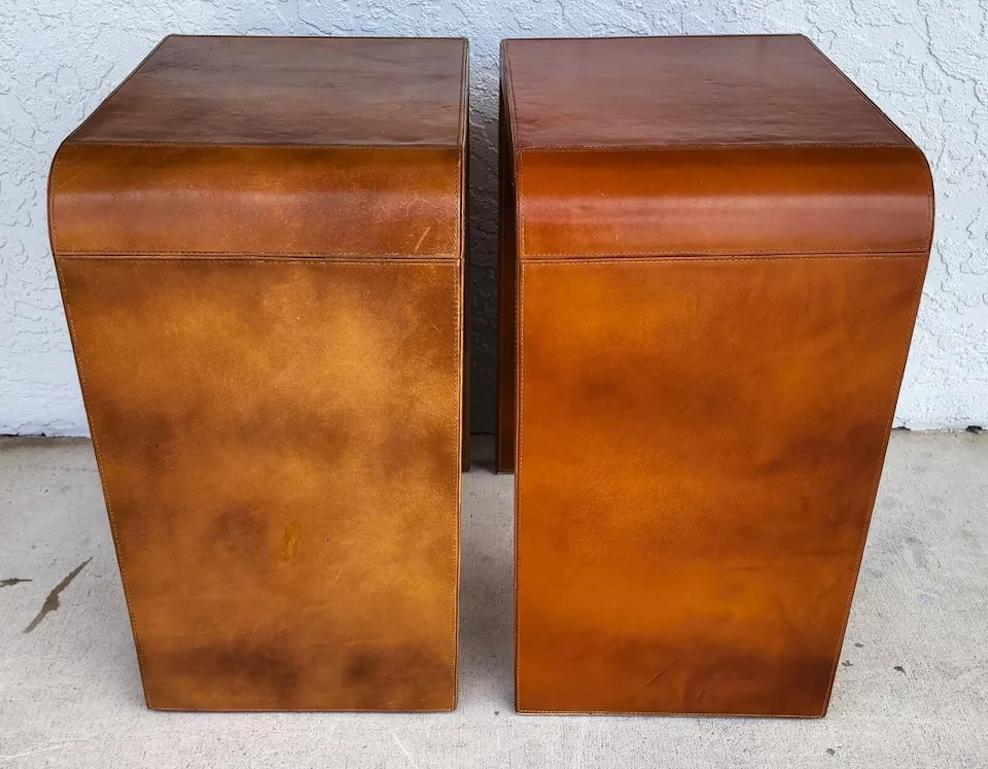 MCM Leather Wrapped Side Tables Waterfall Pair en vente 3