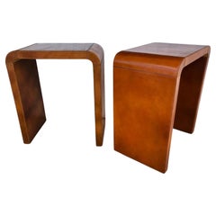 Vintage MCM Leather Wrapped Side Tables Waterfall Pair