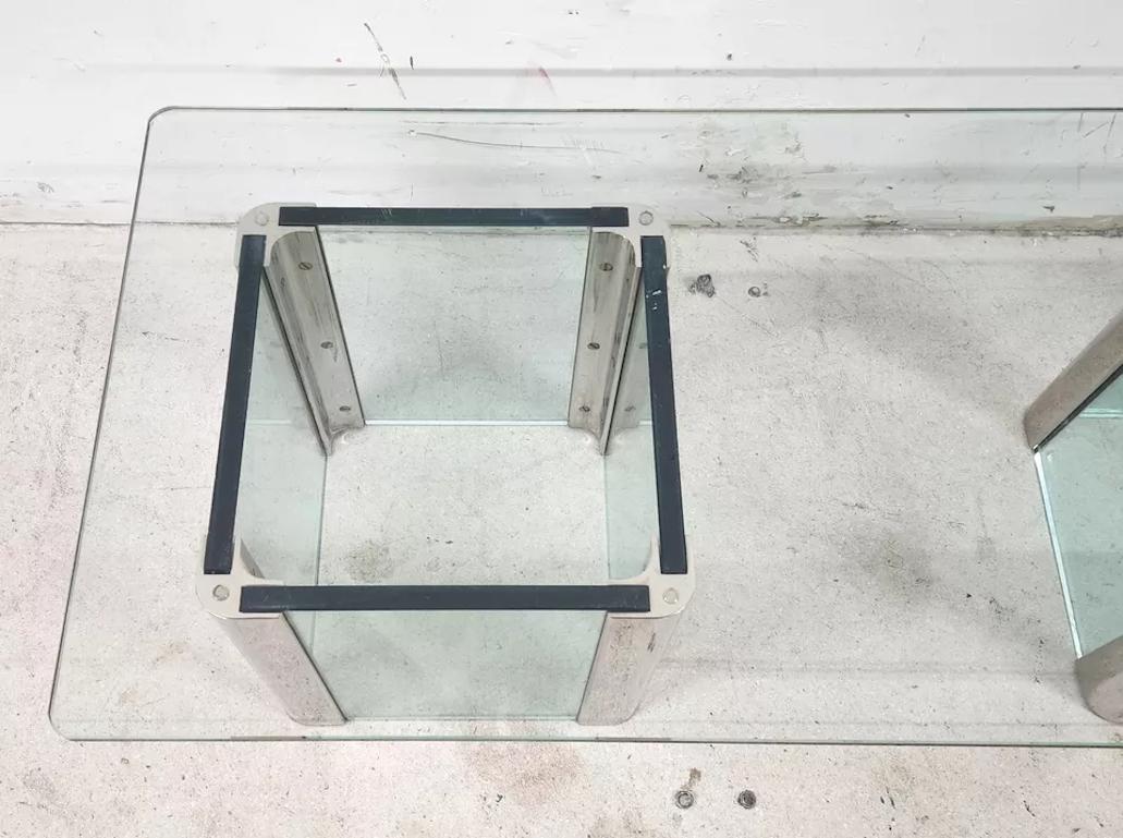 Verre MCM Leon Rosen Cocktail Tables Chrome Waterfall en vente