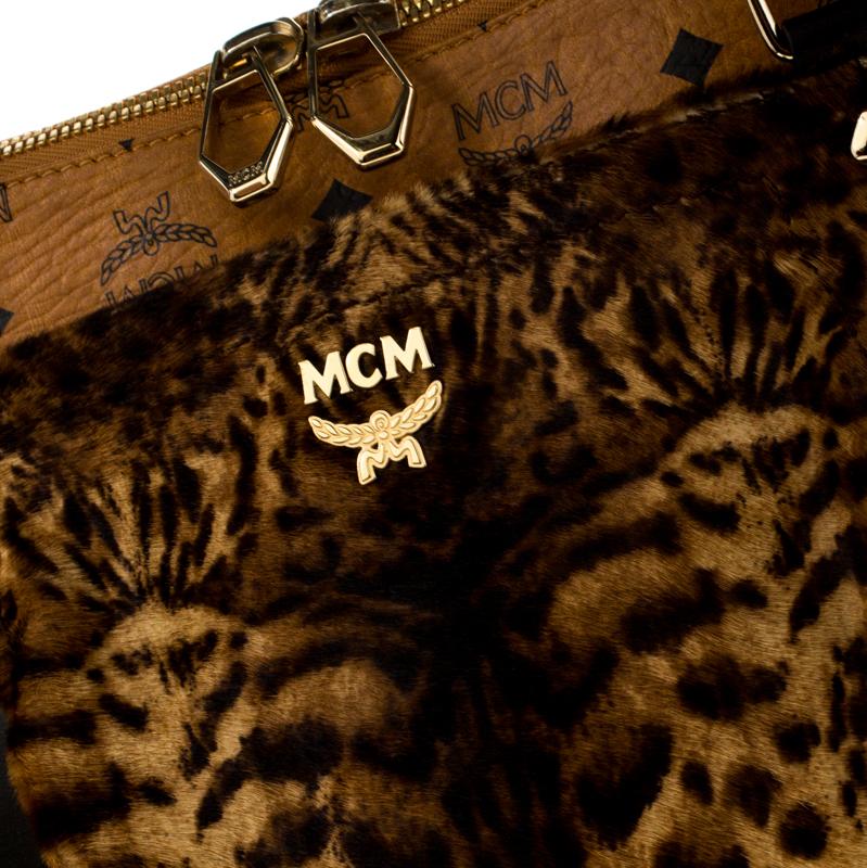 MCM Leopard Print Calfhair and Coated Canvas Tote 5