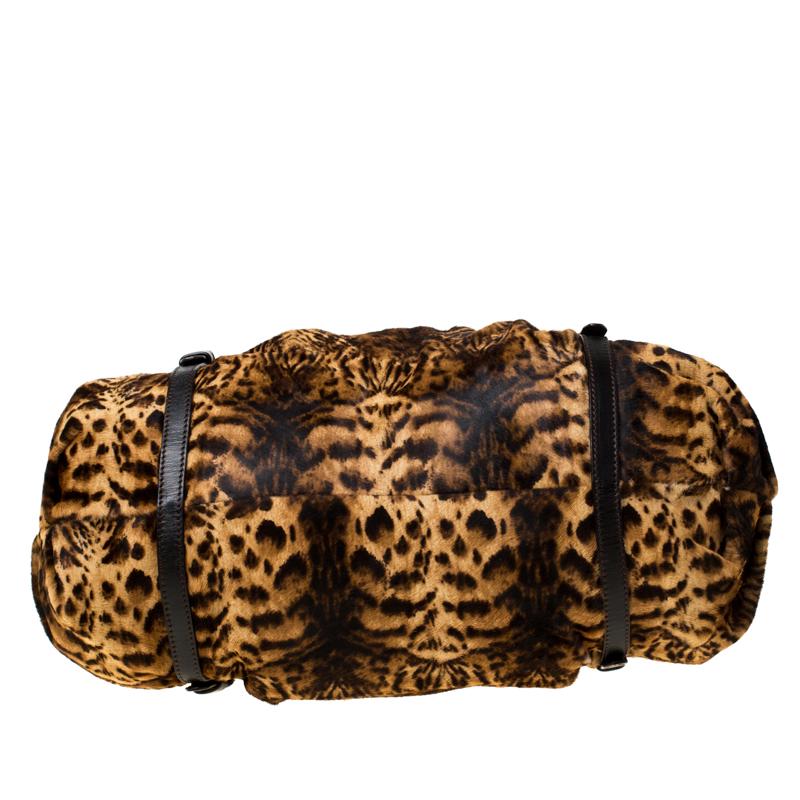 MCM Leopard Print Calfhair and Coated Canvas Tote 6