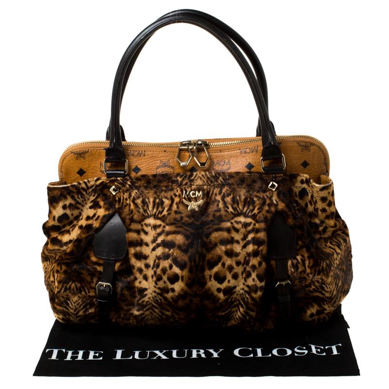 MCM Leopard Print Calfhair and Coated Canvas Tote 7