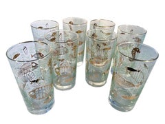 MCM Libbey Glassware Highball Glasses in the "Marine Life" Pattern