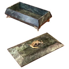 Boîte à bijoux MCM avec couvercle en marbre vert avec accents en laiton