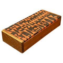Used MCM Lidded Japanese Wood Trinket Box 