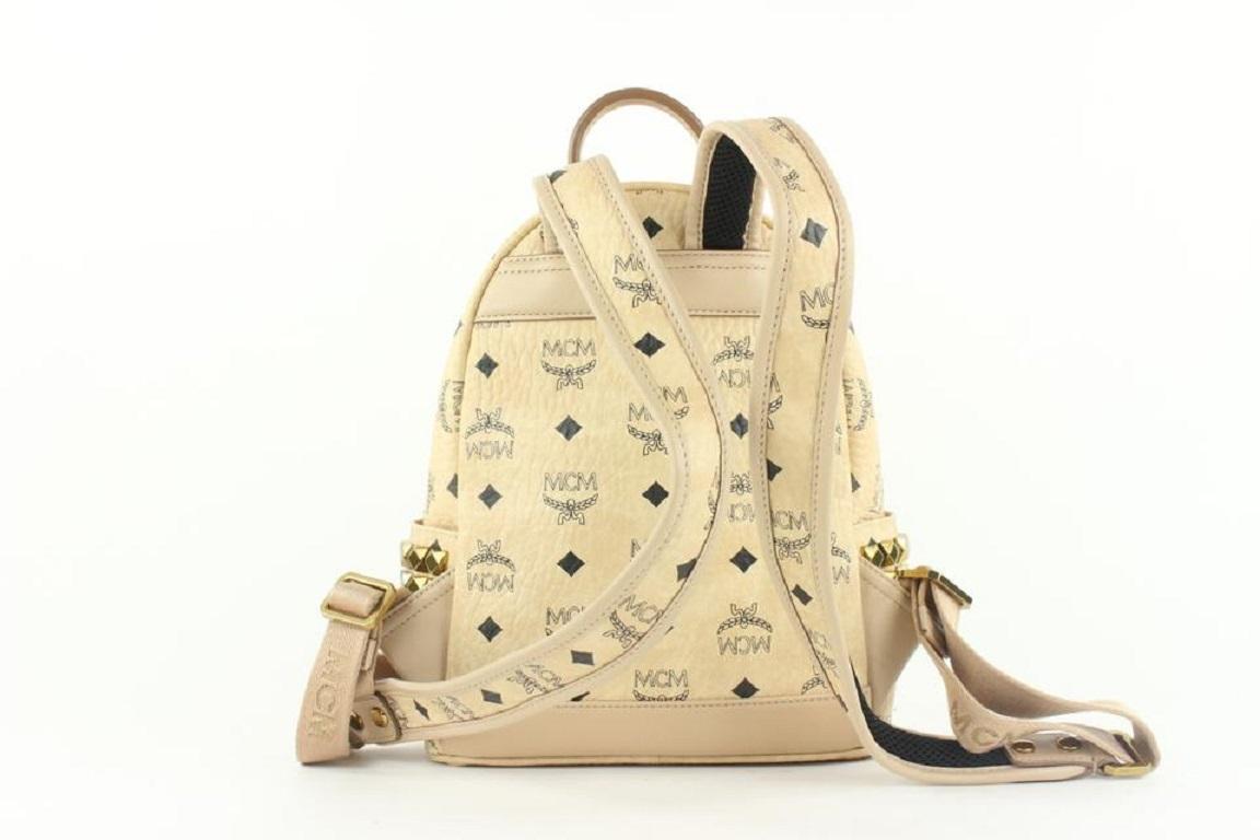 MCM Light Beige Monogram Visetos Side Stud Mini Stark 76mcm426 en vente 3