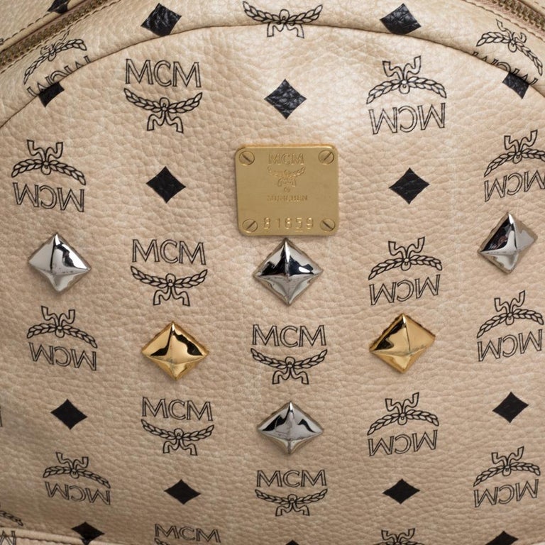 Mcm Light Beige Visetos Coated Canvas And Leather Studded Stark Backpack At 1stdibs