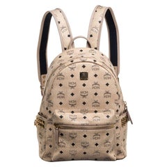 MCM Light Beige Visetos Leather Studded Stark Backpack