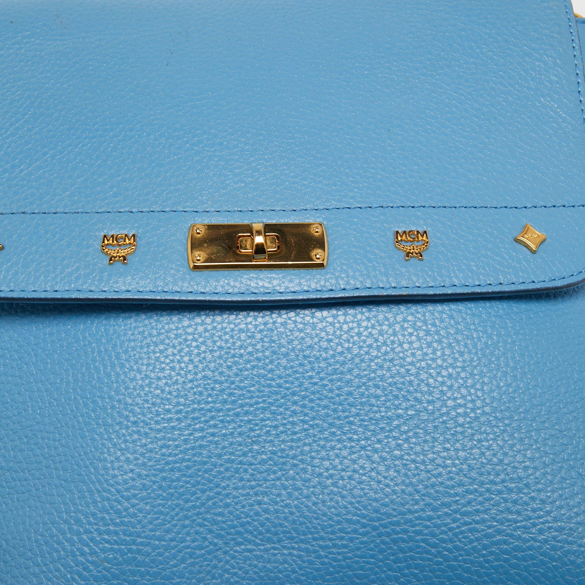 MCM Light Blue Leather First Lady Top Handle Bag For Sale 12