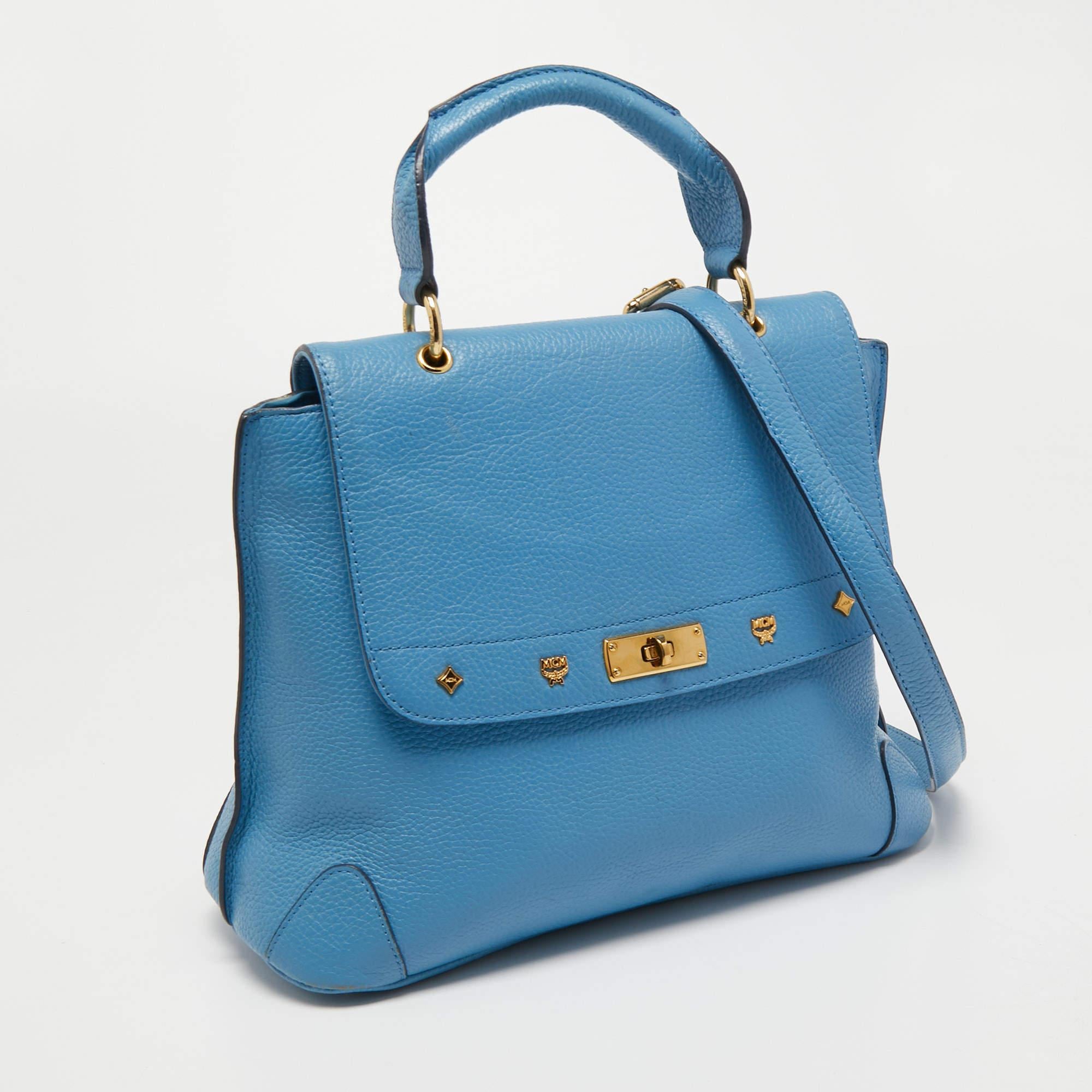 MCM Light Blue Leather First Lady Top Handle Bag For Sale 1