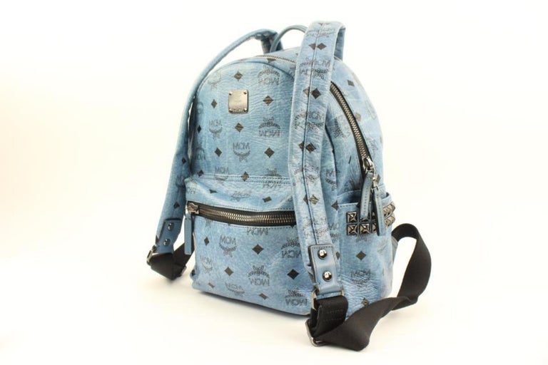 MCM Visetos Studded Medium Stark Backpack White Blue 287437