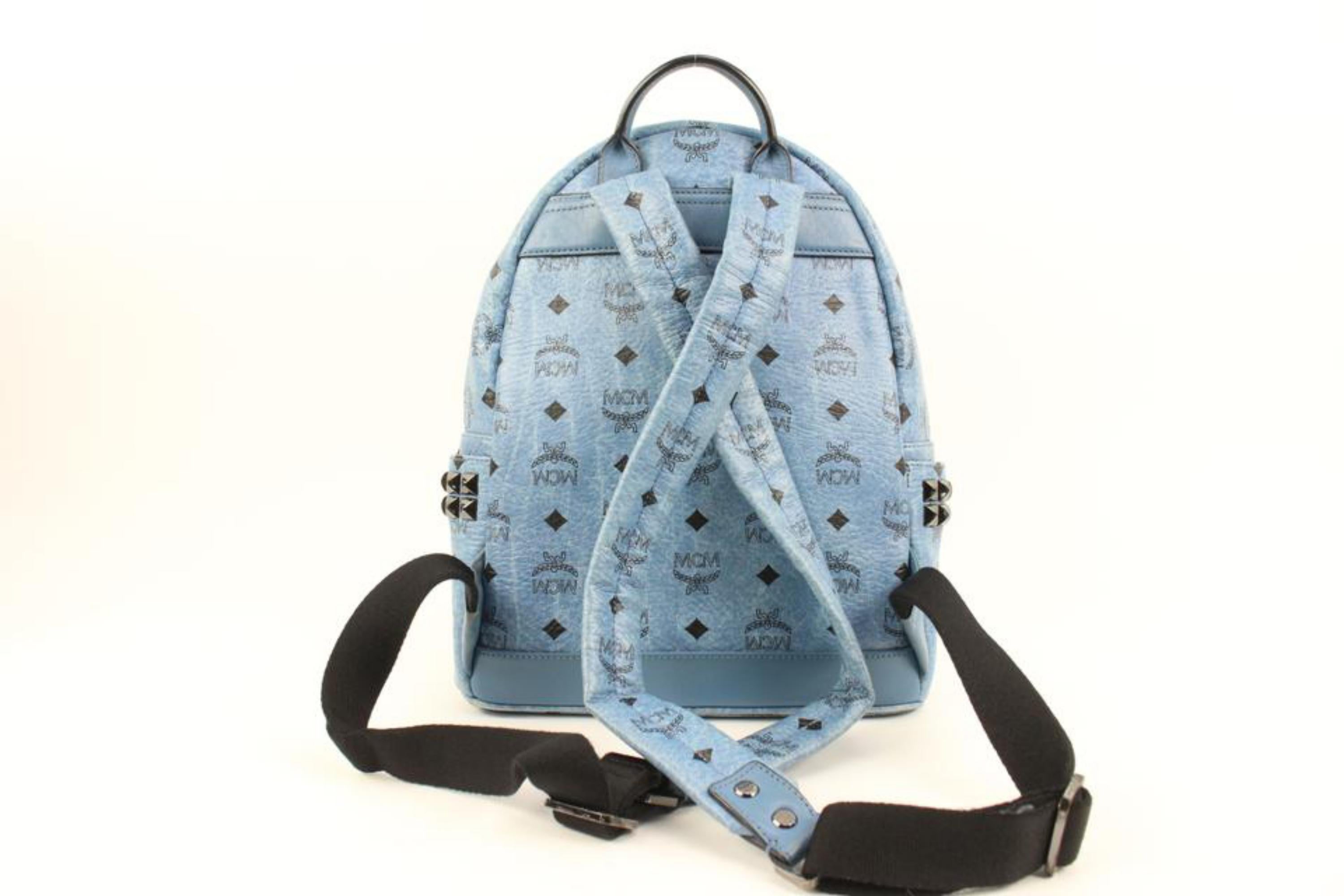 MCM Light Blue Monogram Visetos Stark Side Stud Backpack 40m217s In Good Condition In Dix hills, NY