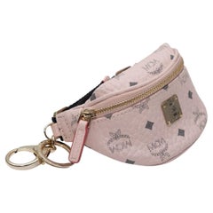 Used MCM Light Pink Metallic Visetos Mini Belt Bag Key Ring