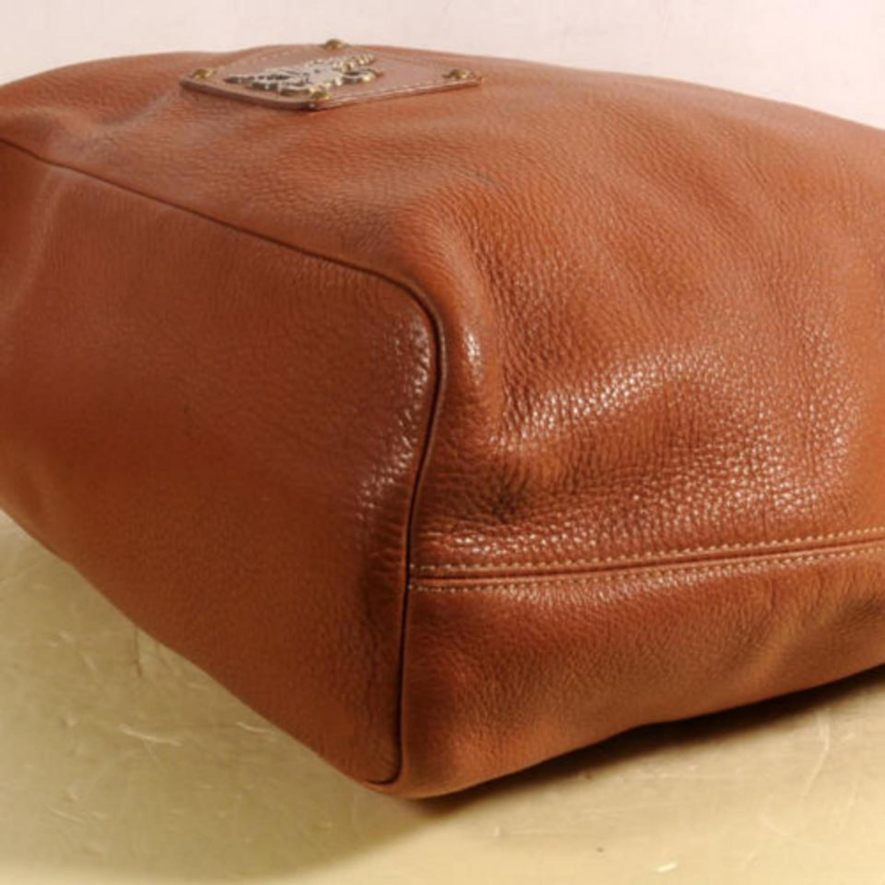 MCM Lion Logo Shopper 869658 Brown Leather Shoulder Bag For Sale 5