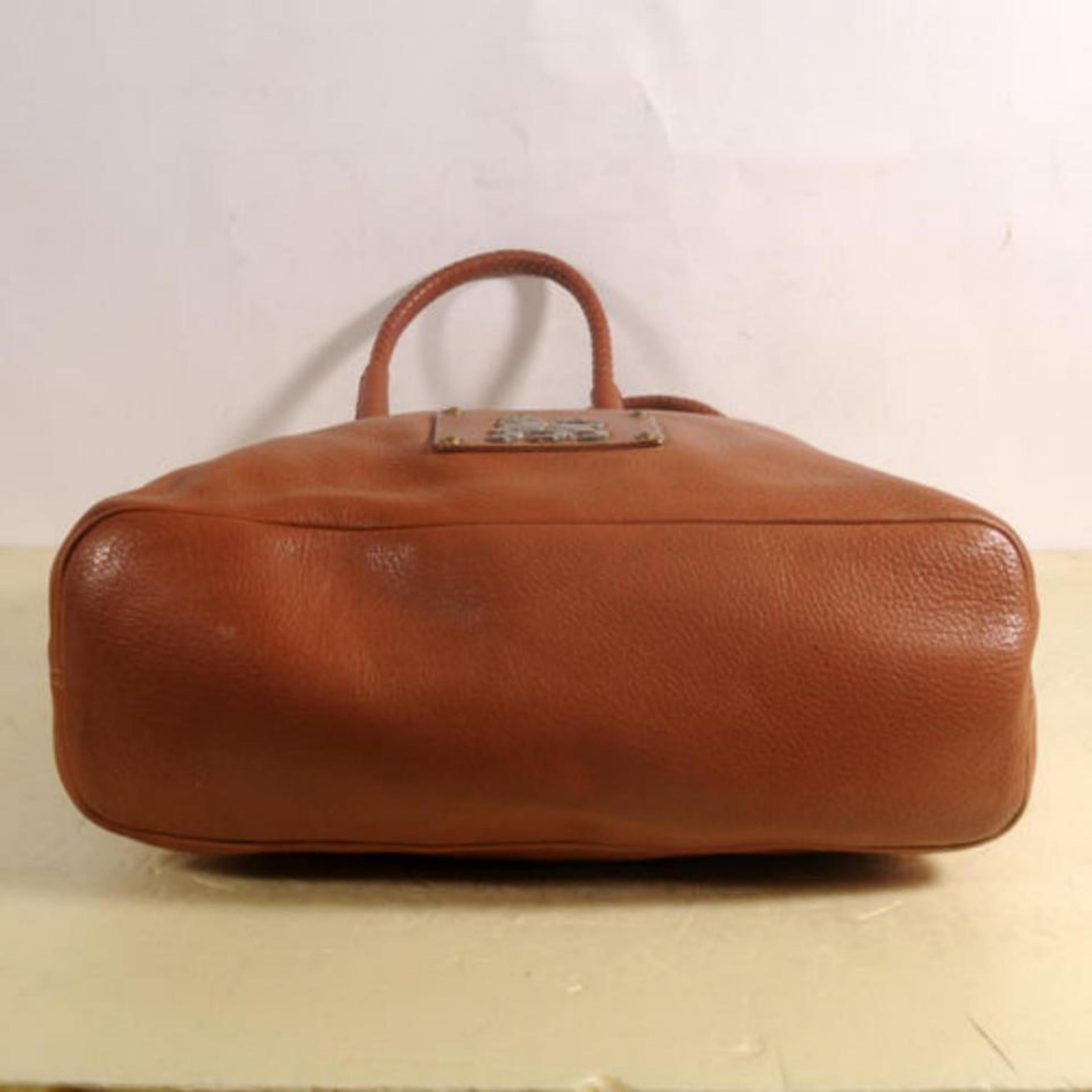 MCM Lion Logo Shopper 869658 Brown Leather Shoulder Bag For Sale 6