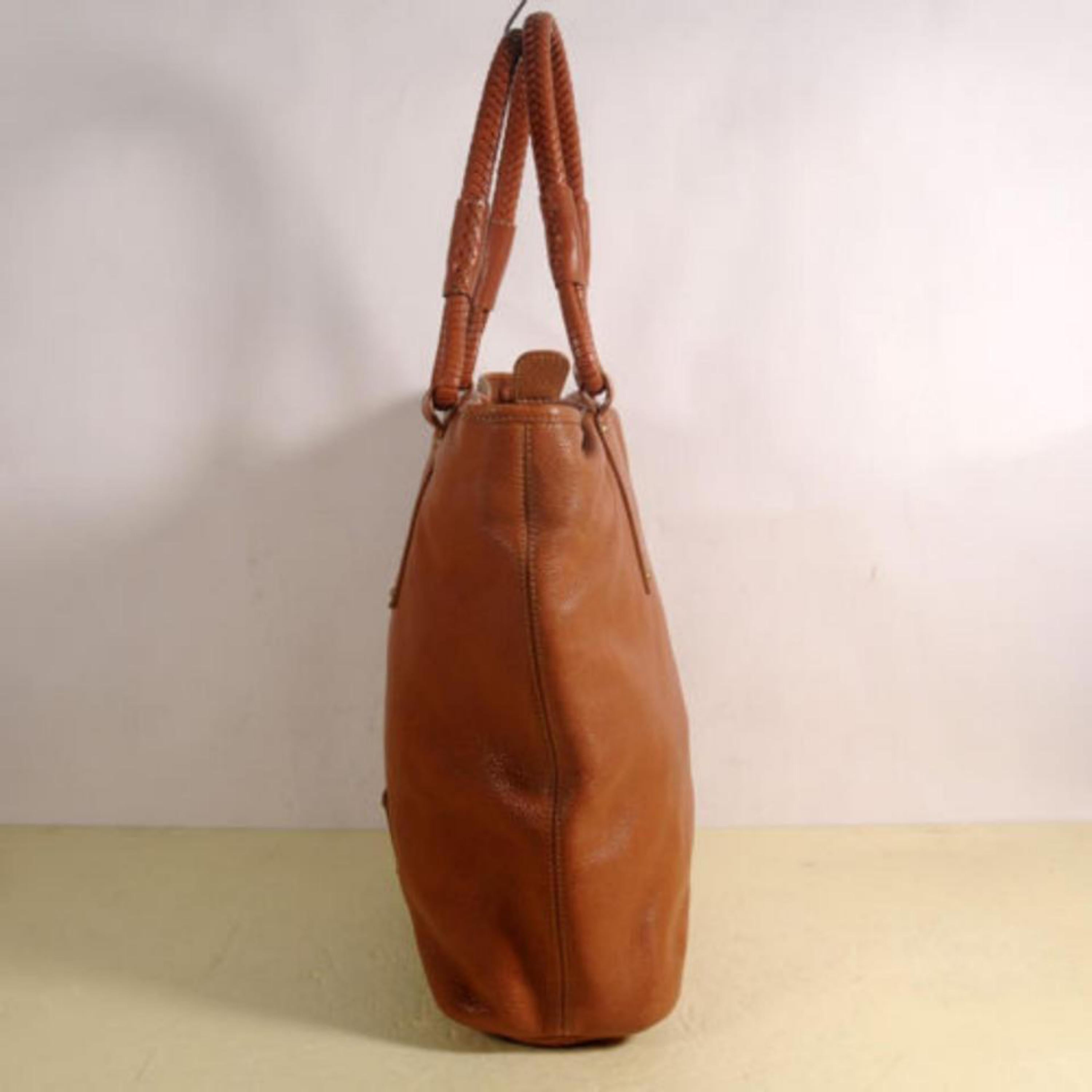 MCM Lion Logo Shopper 869658 Brown Leather Shoulder Bag For Sale 1