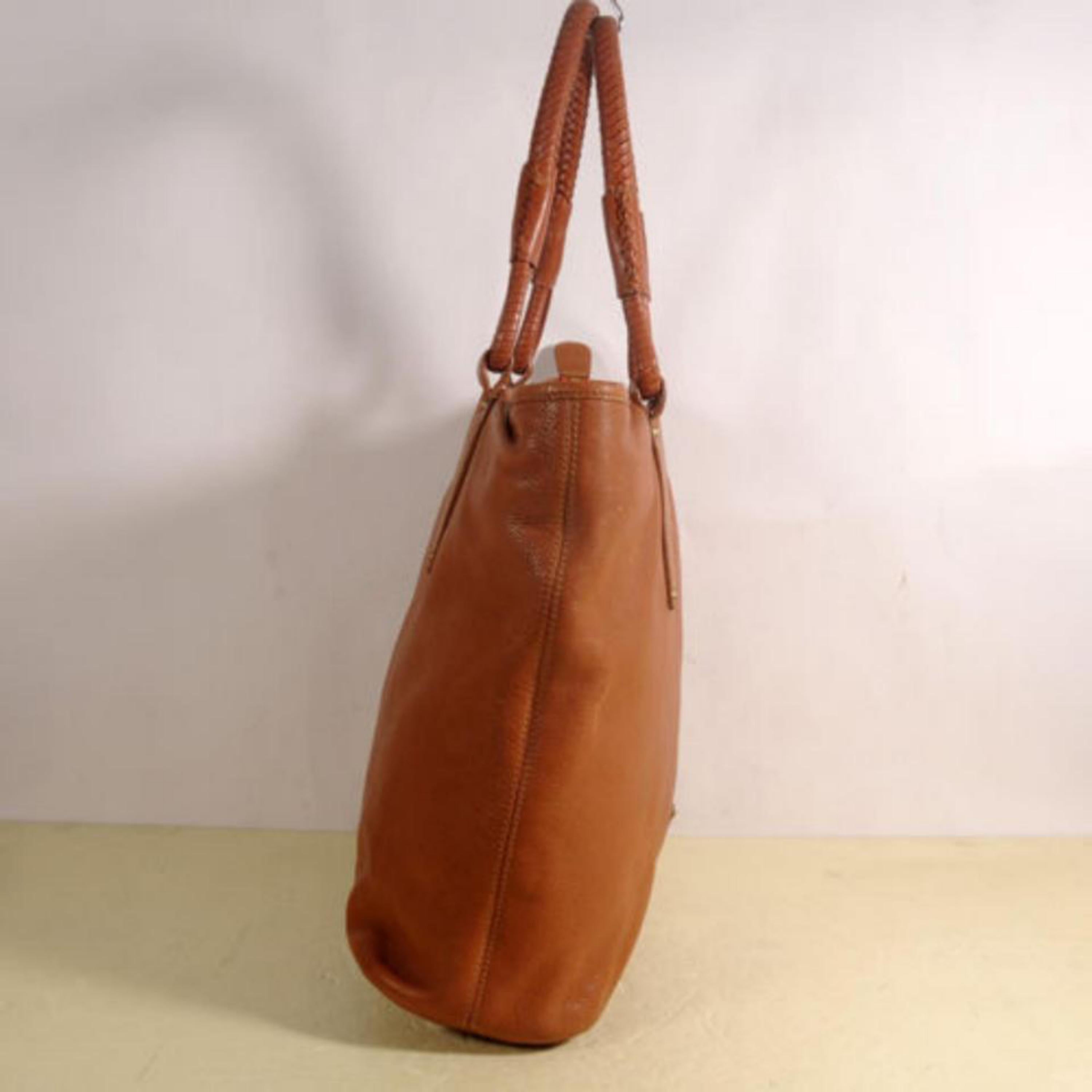 MCM Lion Logo Shopper 869658 Brown Leather Shoulder Bag For Sale 2