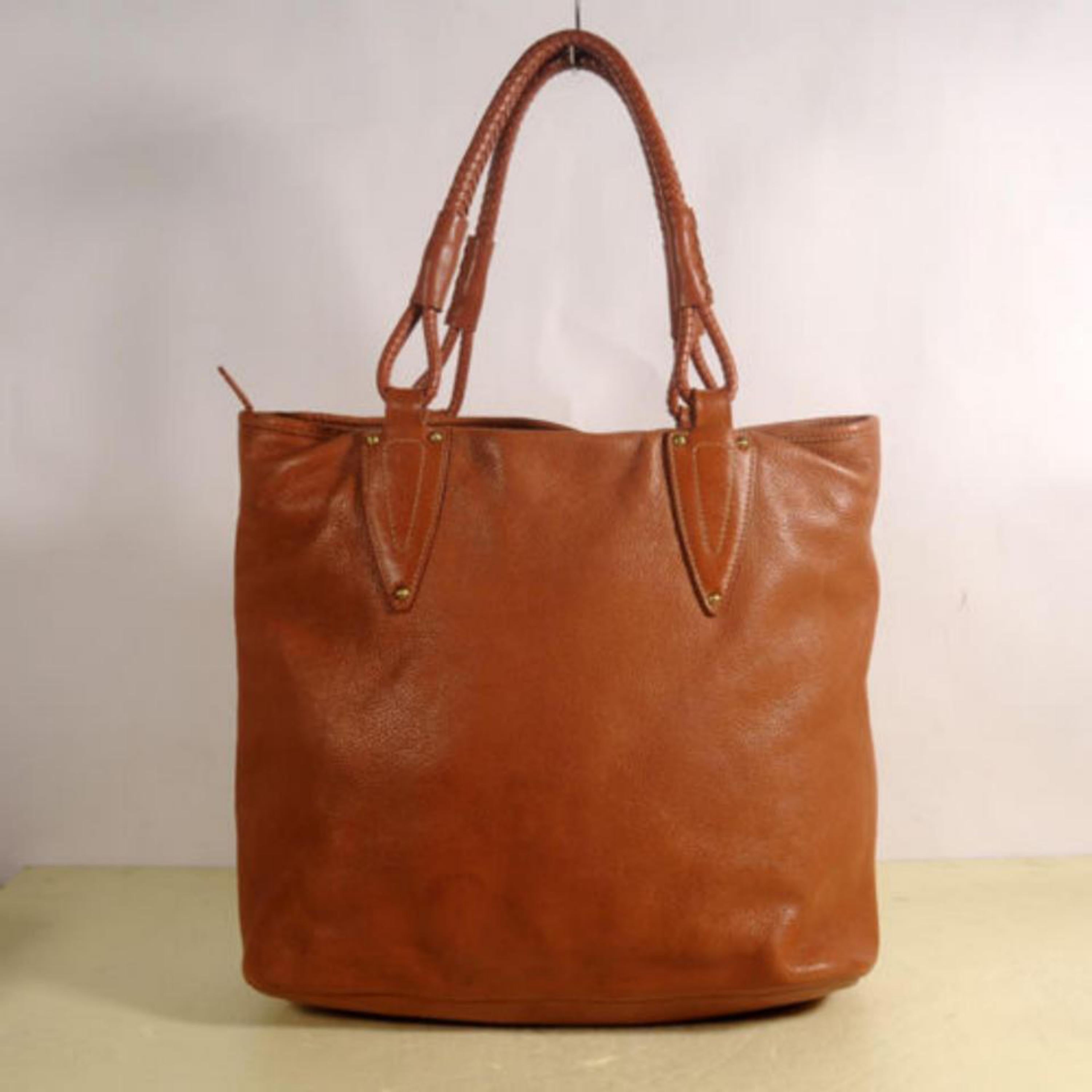 MCM Lion Logo Shopper 869658 Brown Leather Shoulder Bag For Sale 3