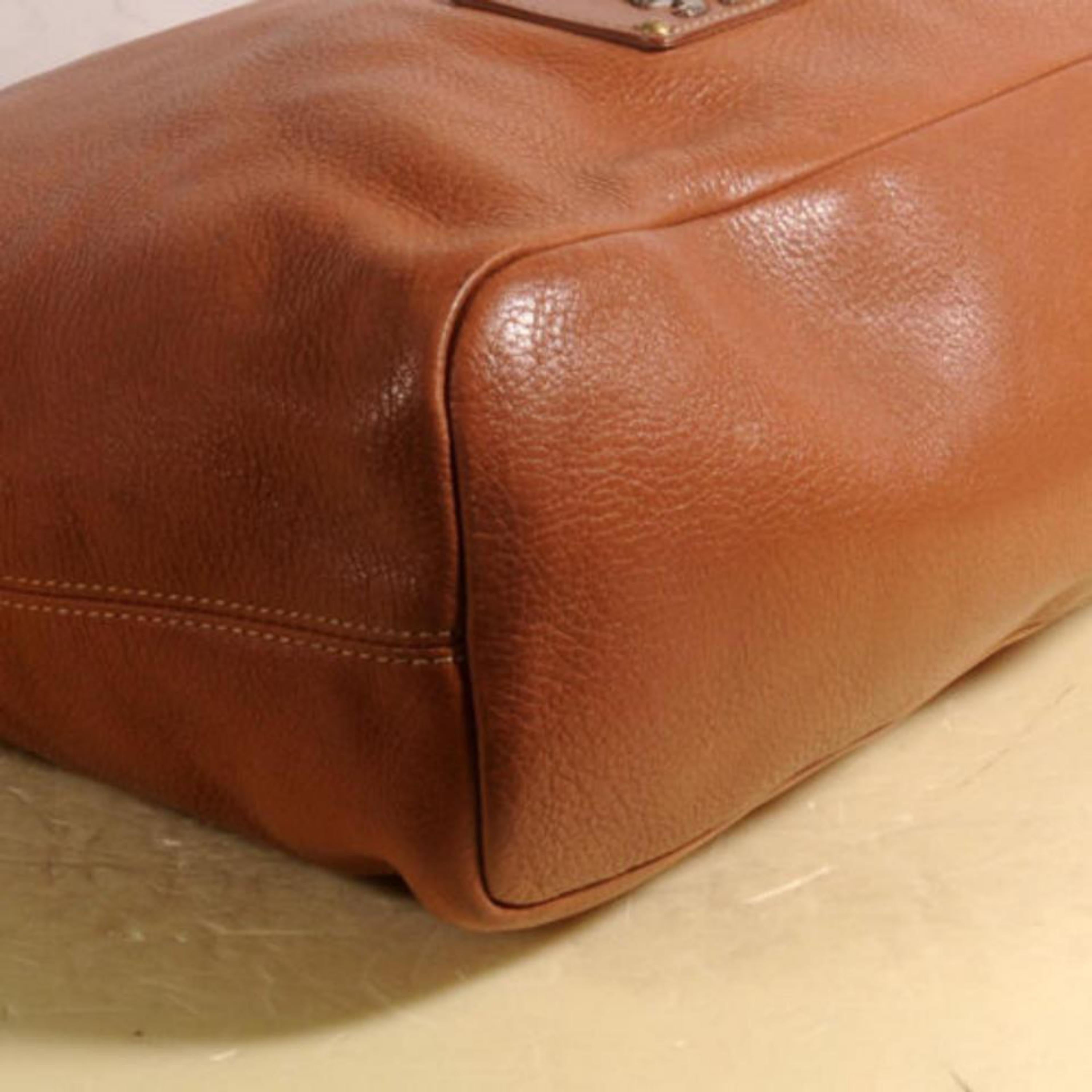 MCM Lion Logo Shopper 869658 Brown Leather Shoulder Bag For Sale 4