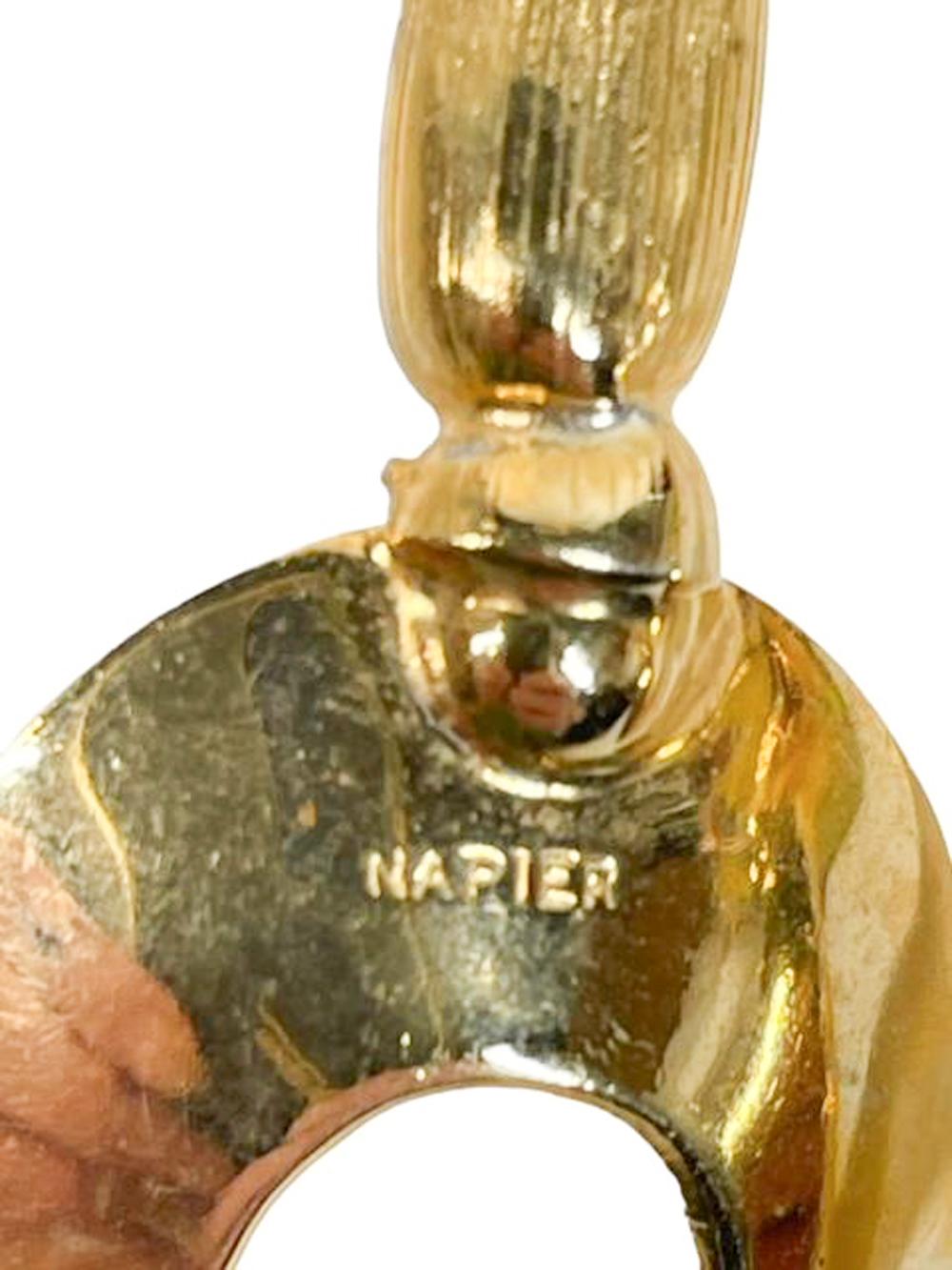American MCM Long Handled Bar Stir Spoon & Olive Fork, Gold Bamboo Motif by Napier Co. For Sale