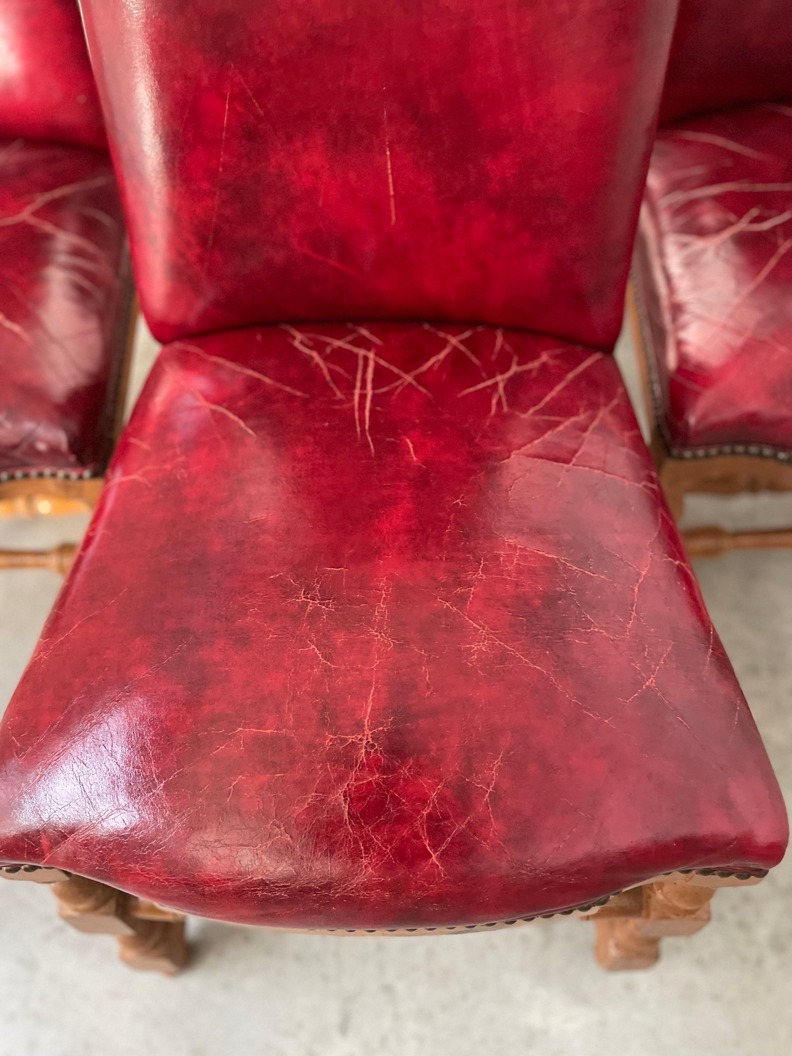 MCM Louis XIII Stil Französische Esszimmerstühle aus Eiche Rot Os De Mouton - 6er-Set im Angebot 3