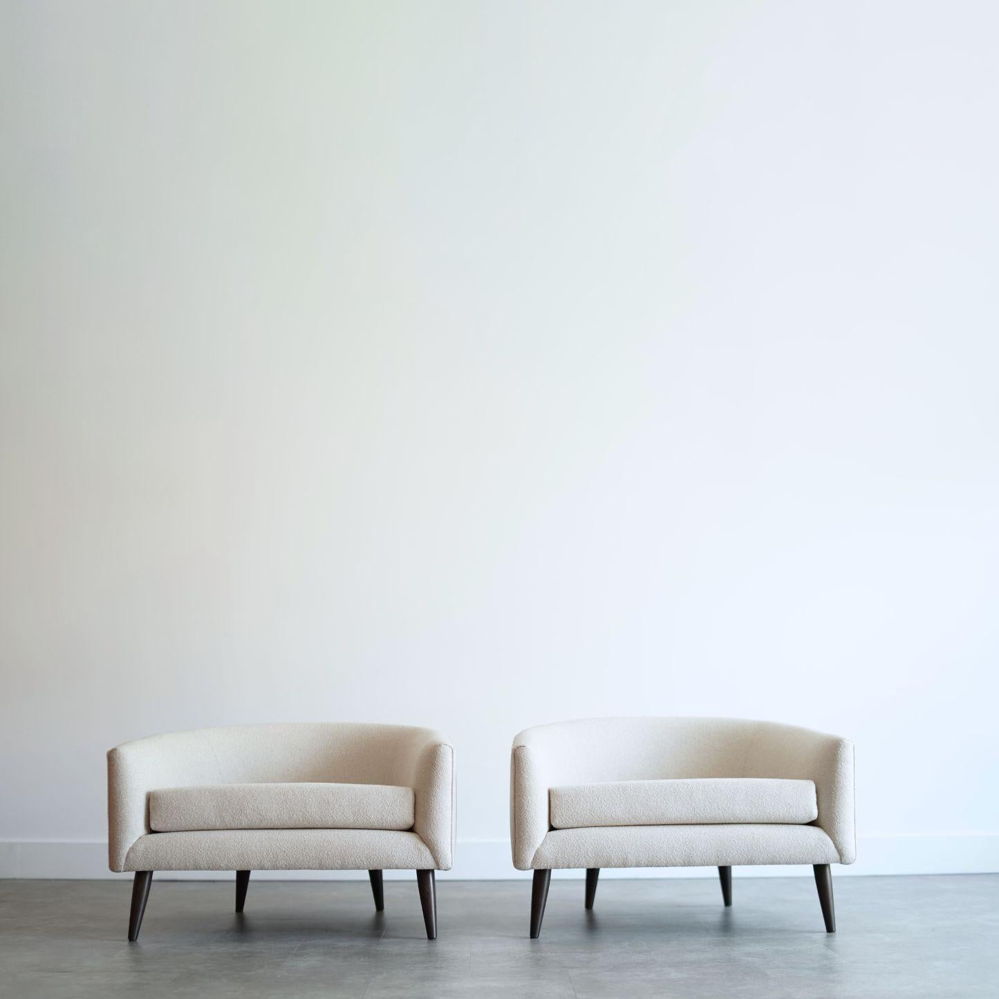 Mid-Century Modern MCM Low Profile Barrel Back Lounge Chairs, C. 1950s For Sale