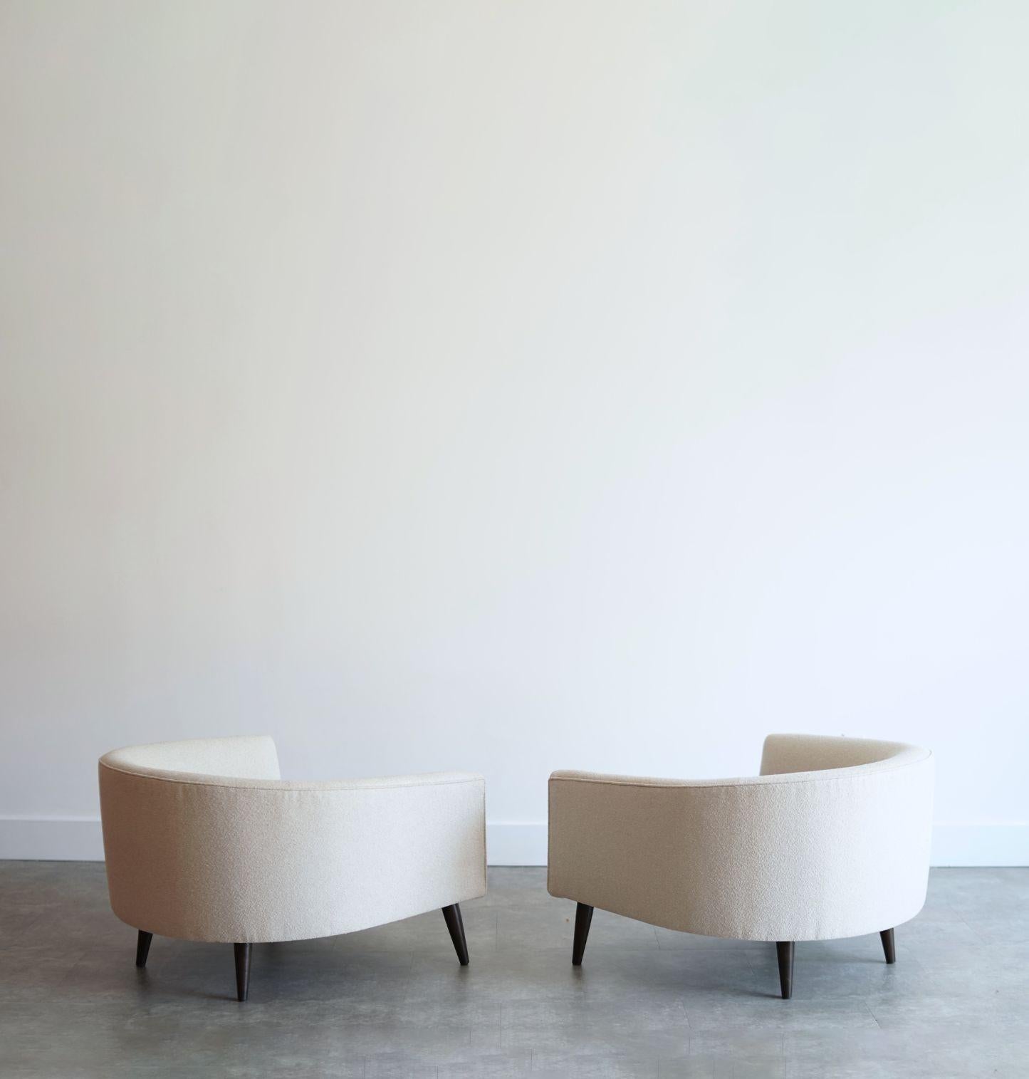 Bouclé MCM Low Profile Barrel Back Lounge Chairs, C. 1950s For Sale