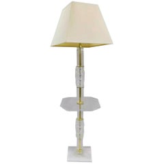 MCM Lucite Brass Table Floor Lamp-Geometric Design