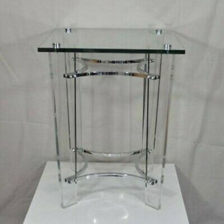 MCM Lucite Chrome Glass Square Sculptural Side Table after Charles Hollis Jones For Sale 4
