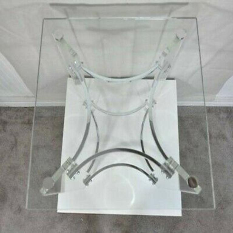 American MCM Lucite Chrome Glass Square Sculptural Side Table after Charles Hollis Jones For Sale